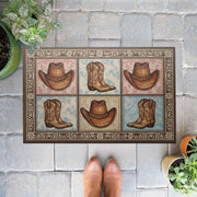 Cowboy Hat & Boots Doormat – Rustic Western Entry Mat image 1