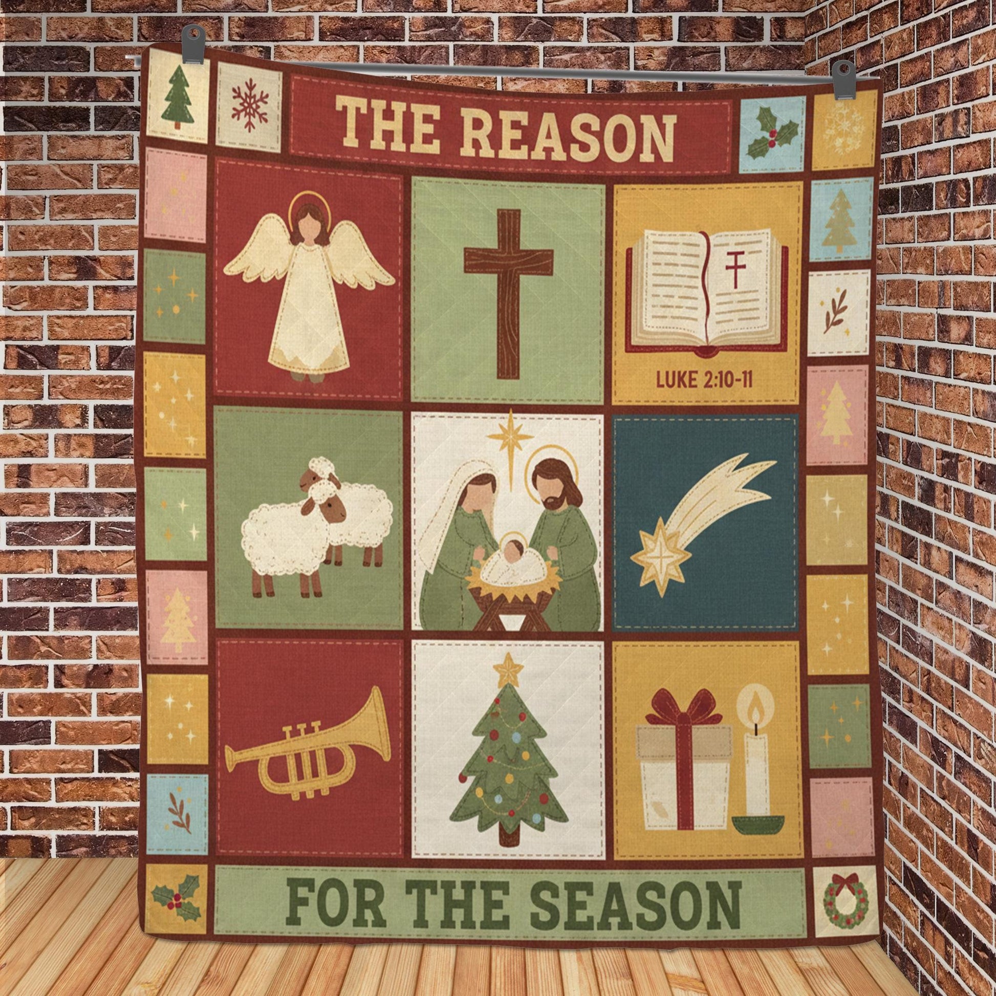 Nativity Quilt Blanket: "Reason for the Season" Slogan, Religious Christmas, Patchwork Style image 4