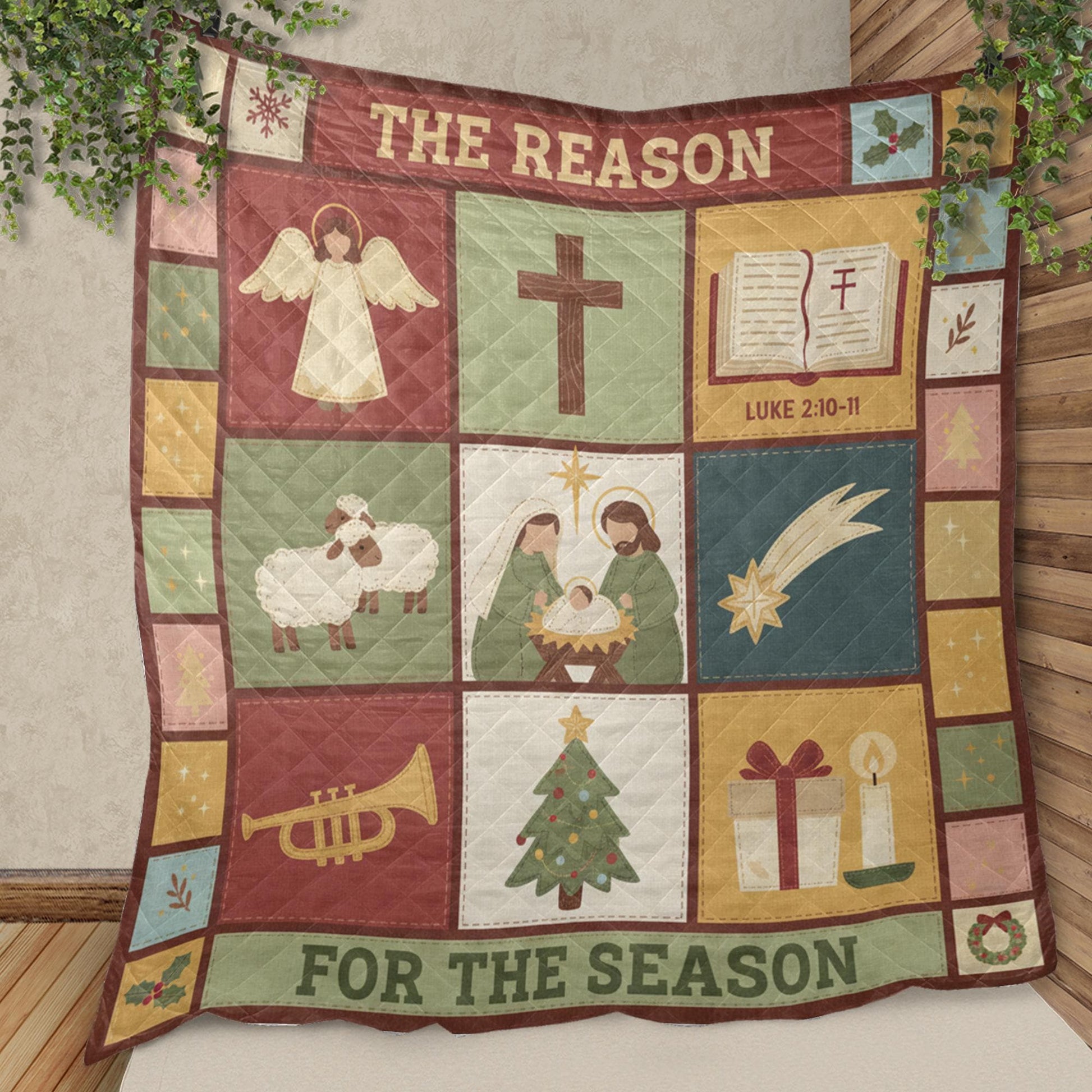 Nativity Quilt Blanket: "Reason for the Season" Slogan, Religious Christmas, Patchwork Style image 6