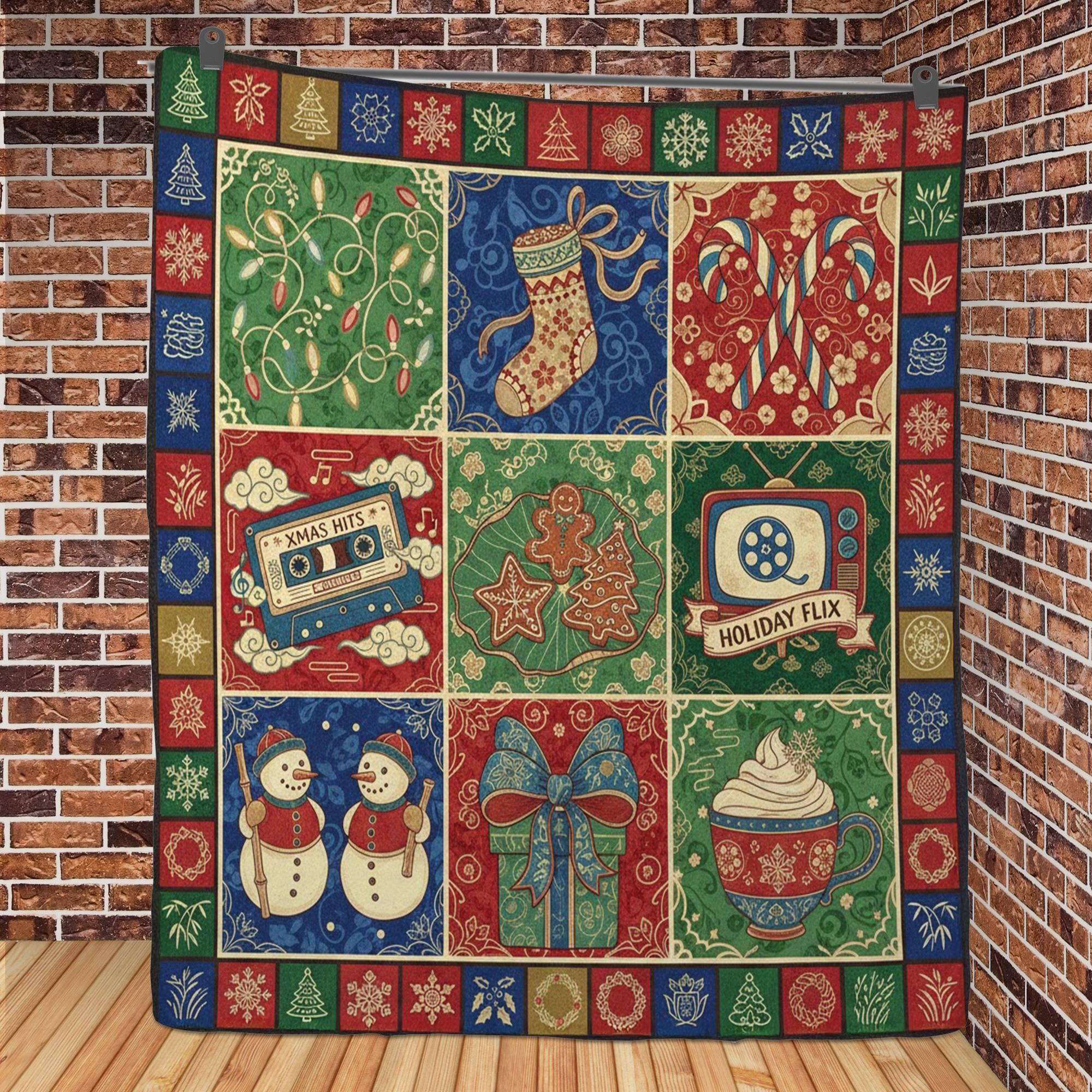 Christmas Quilt Blanket: Retro Holiday Theme, Vintage Patchwork Style, "Holiday Flix" Illustration image 1