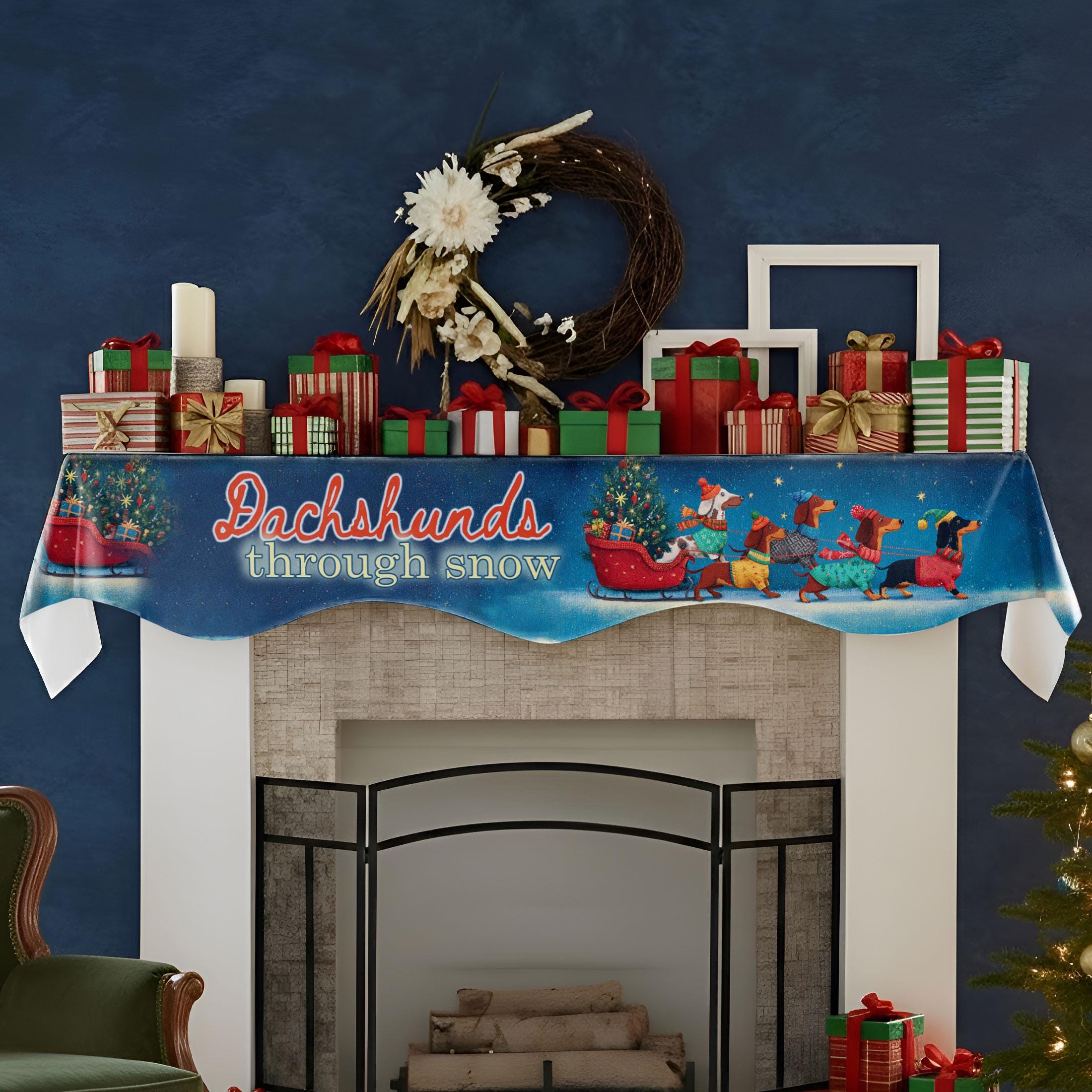 Dachshunds Through Snow Mantel Scarf: Christmas Fireplace Decor, Dog Lover Holiday Runner image 3