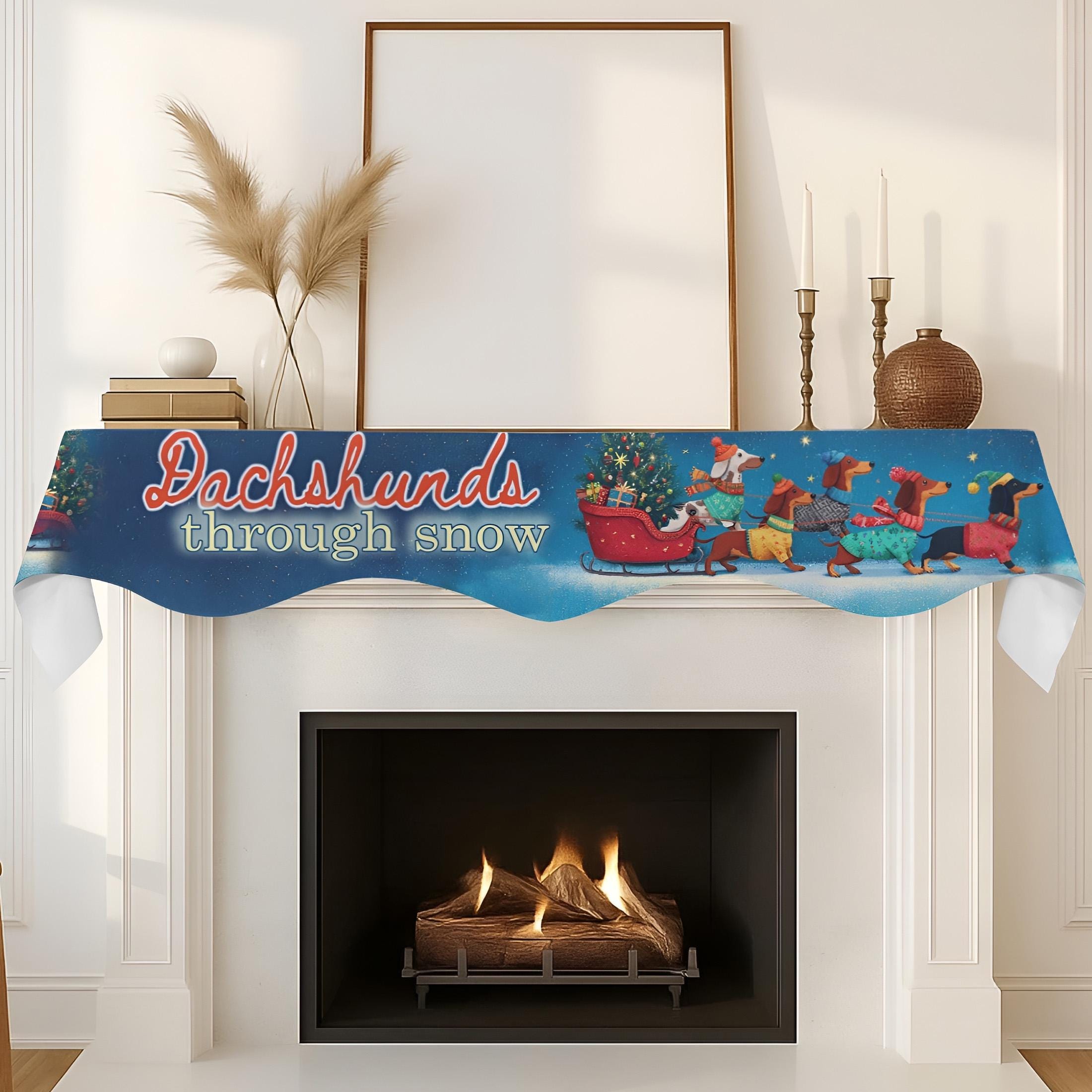 Dachshunds Through Snow Mantel Scarf: Christmas Fireplace Decor, Dog Lover Holiday Runner image 4