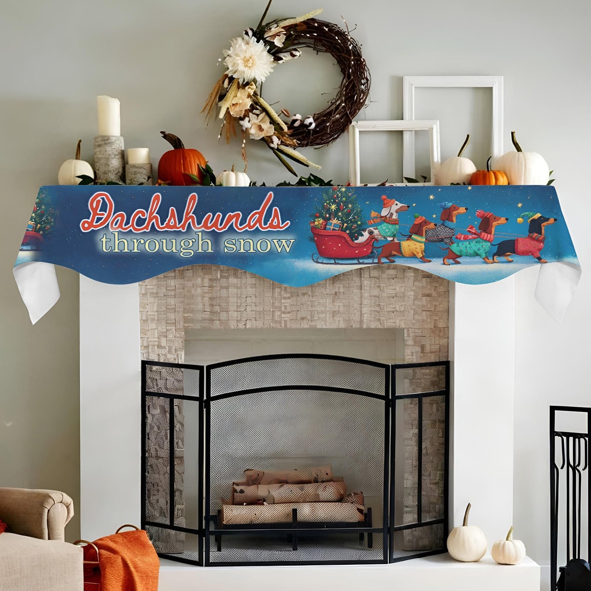 Dachshunds Through Snow Mantel Scarf: Christmas Fireplace Decor, Dog Lover Holiday Runner image 5