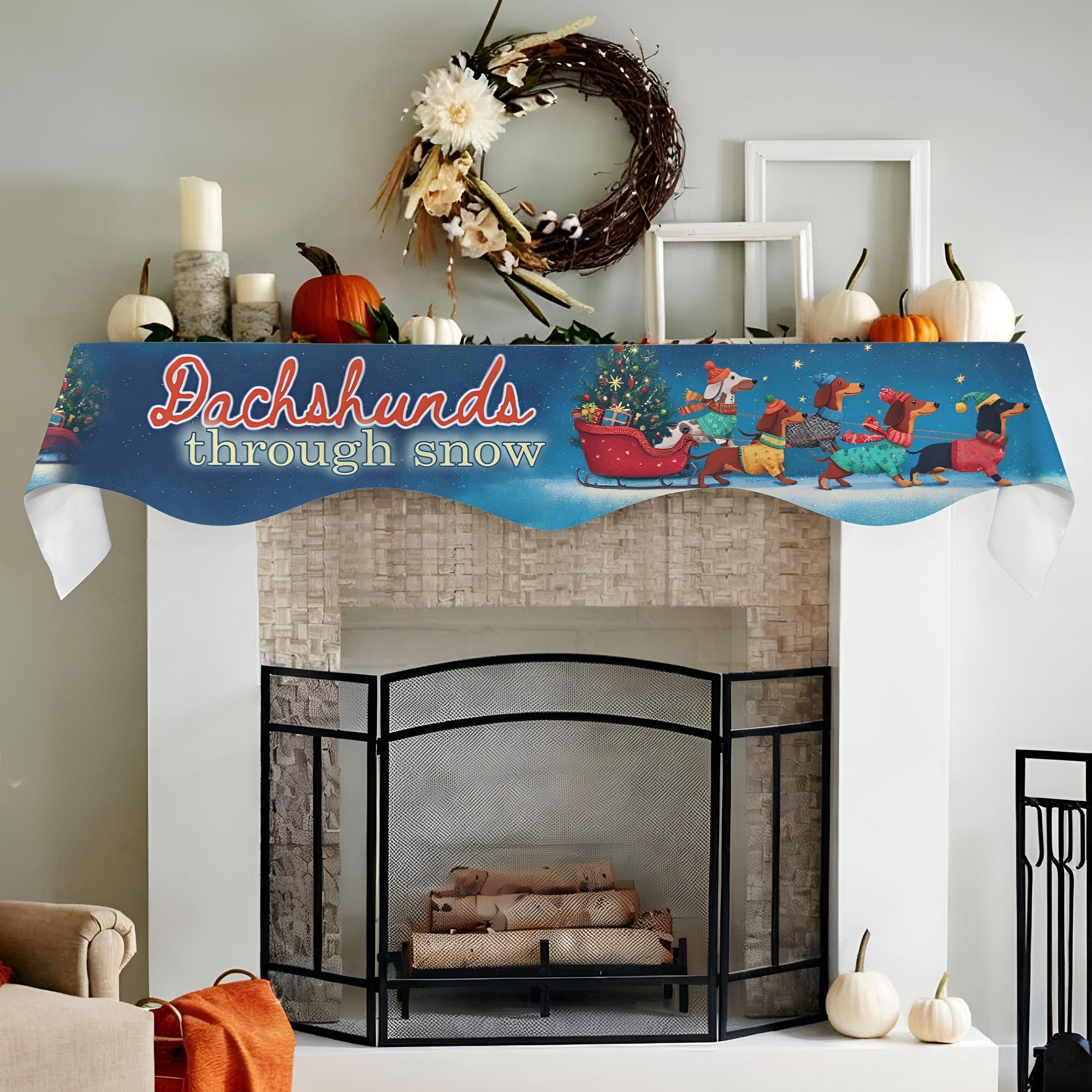 Dachshunds Through Snow Mantel Scarf: Christmas Fireplace Decor, Dog Lover Holiday Runner image 5