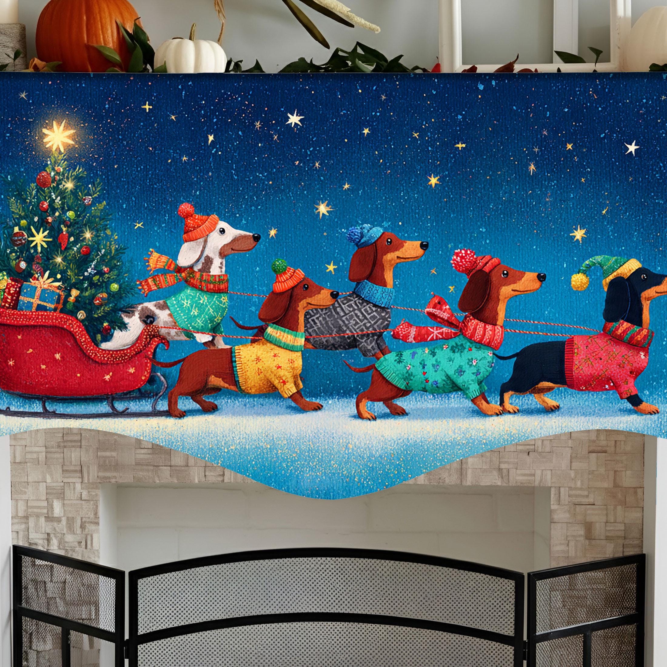 Dachshunds Through Snow Mantel Scarf: Christmas Fireplace Decor, Dog Lover Holiday Runner image 2