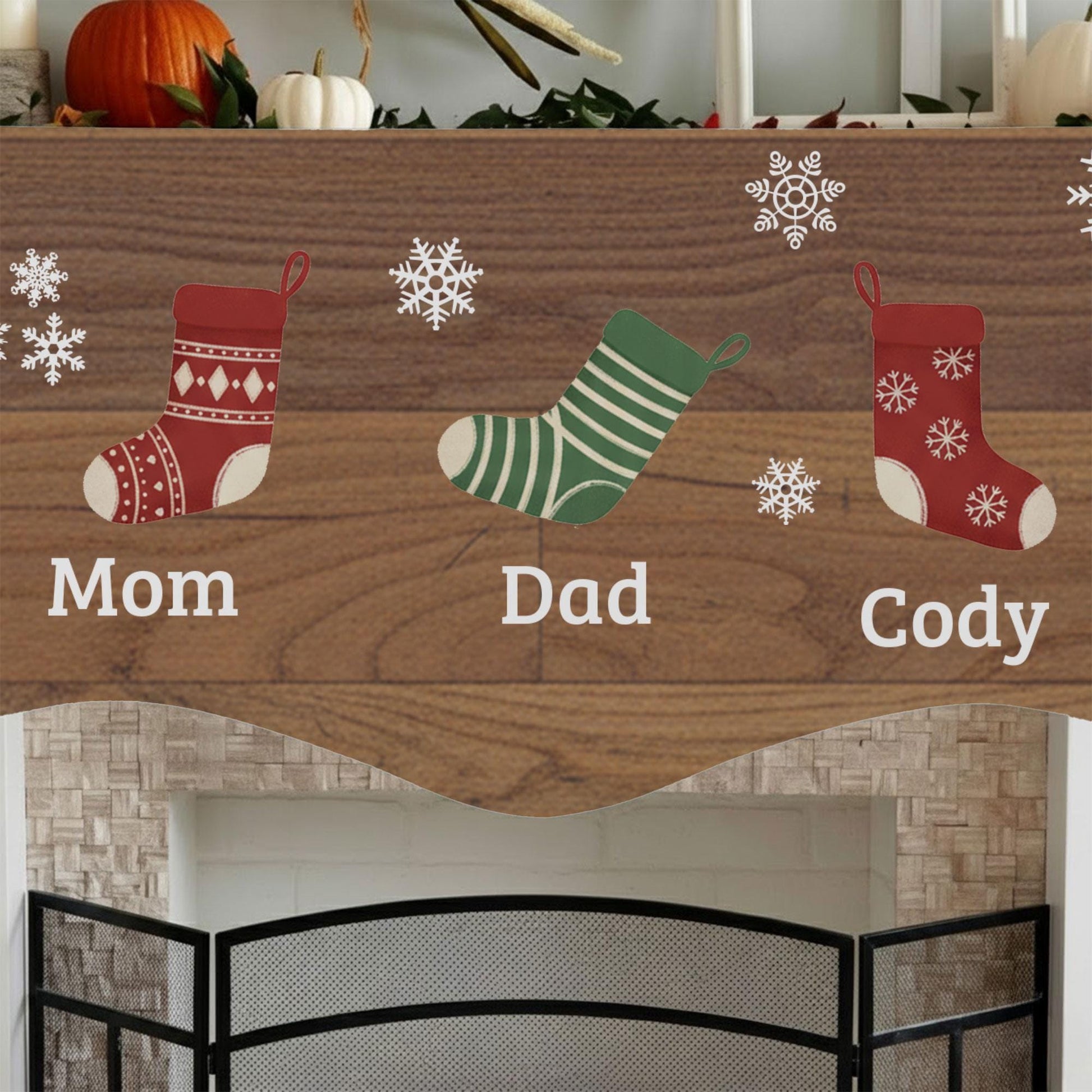 Custom Fireplace Mantel Scarf: First Christmas as Family of Four, Personalized Stockings & Names image 2