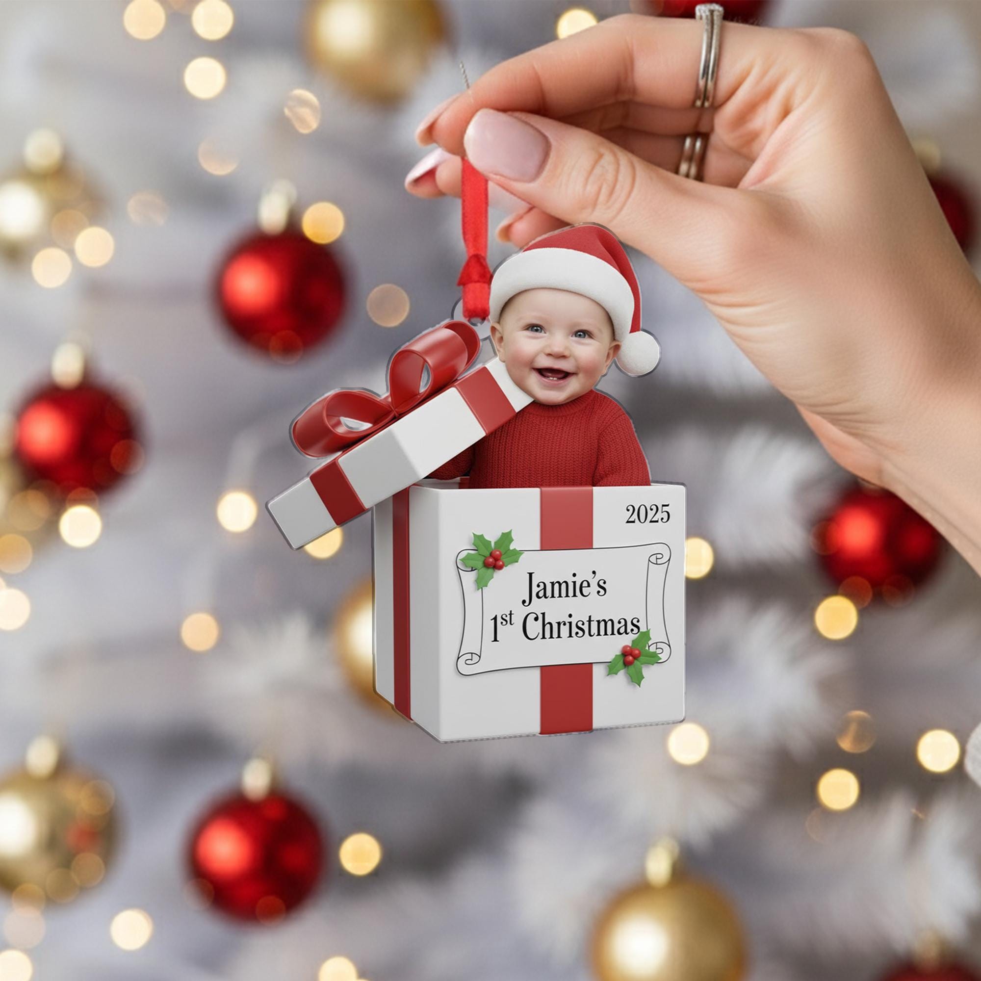 Custom Baby Photo Ornament – Personalized 1st Christmas Gift Keepsake for New Parents image 2