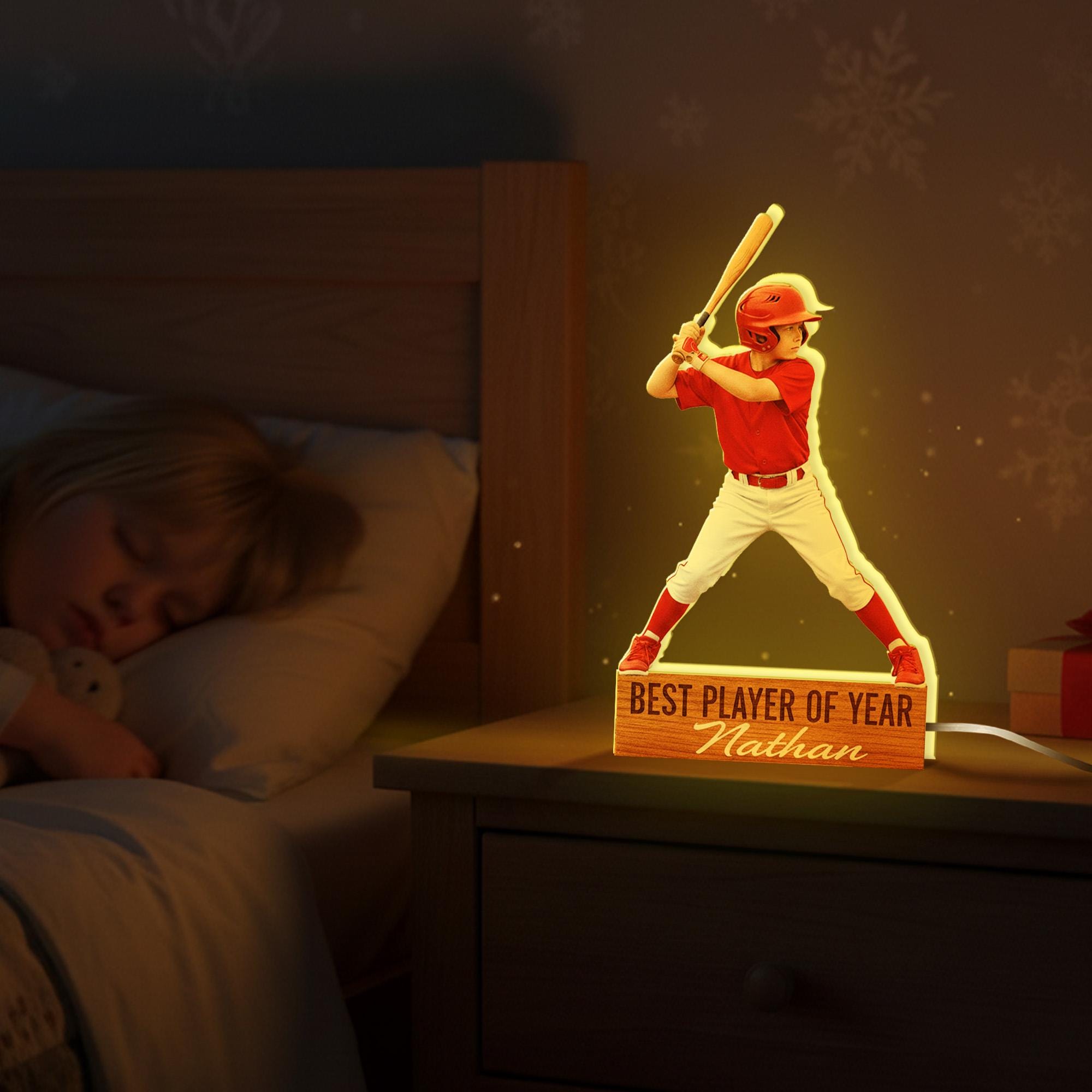 Custom Sports Night Light – Personalized Baseball Player Gift for Kids or Team Awards image 1