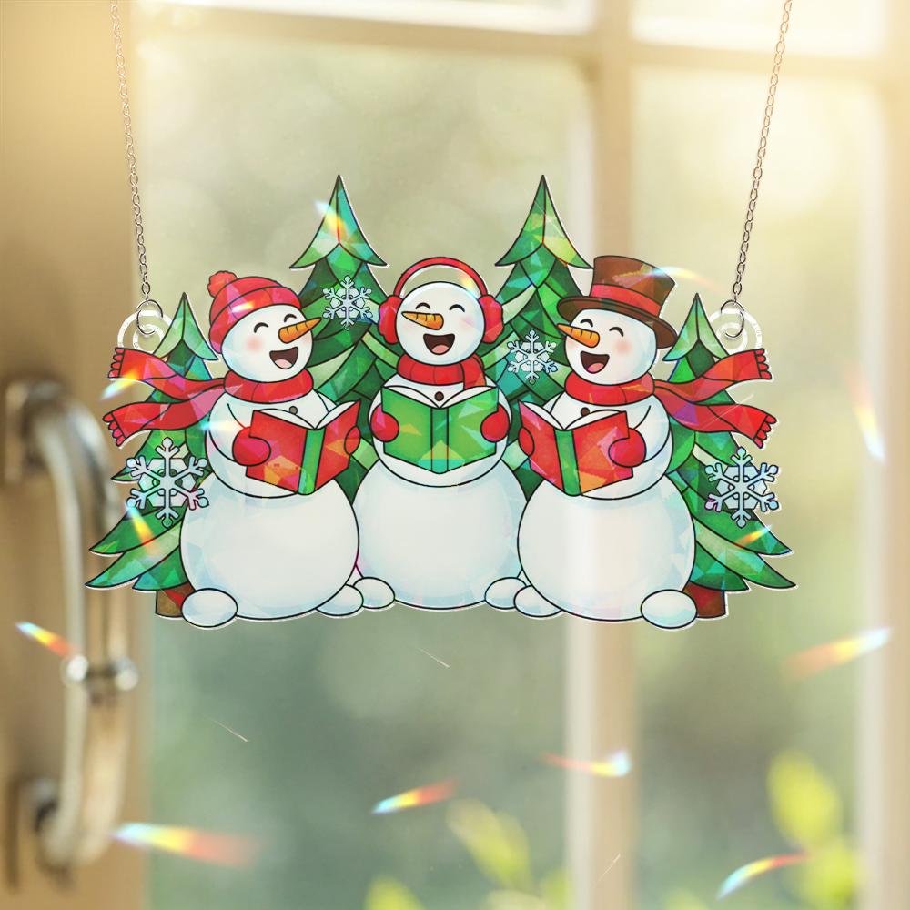 Snowman Choir Window Hanging – Festive Christmas Suncatcher Holiday Home Decor image 3