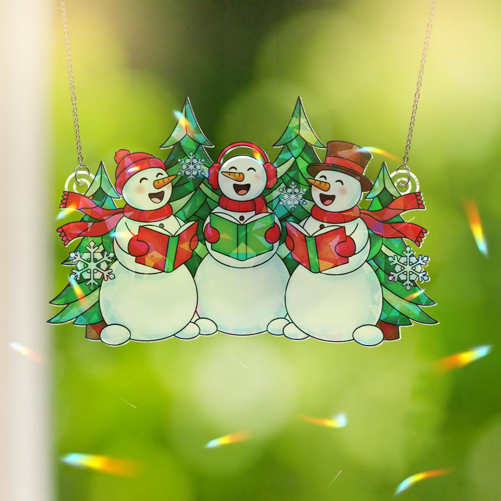 Snowman Choir Window Hanging – Festive Christmas Suncatcher Holiday Home Decor image 4