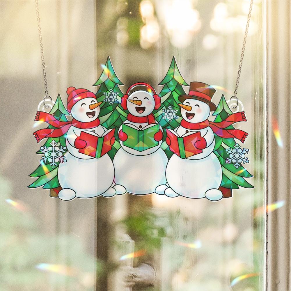 Snowman Choir Window Hanging – Festive Christmas Suncatcher Holiday Home Decor image 2
