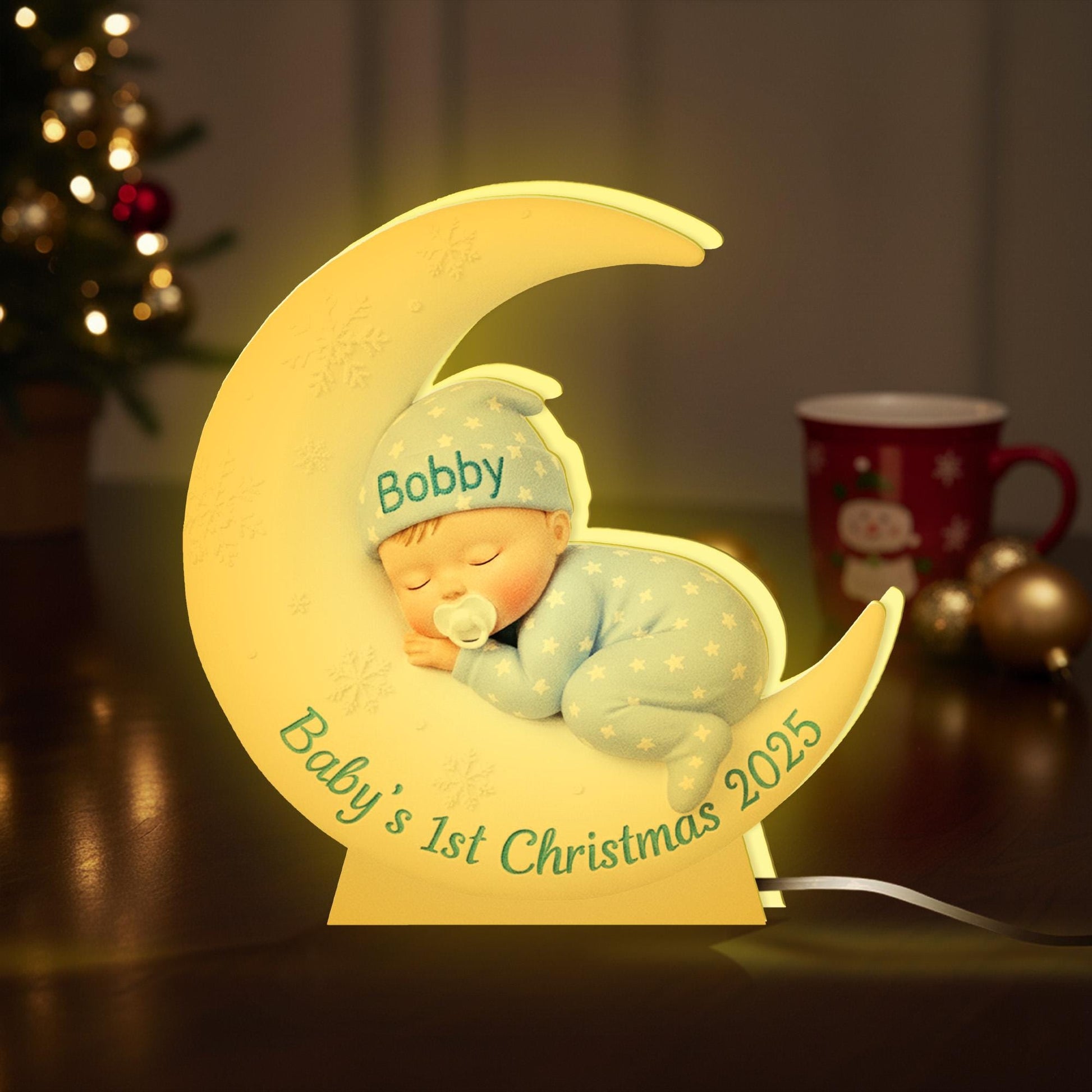 Personalized Baby Moon Night Light – Baby 1st Christmas Keepsake for Newborn image 6