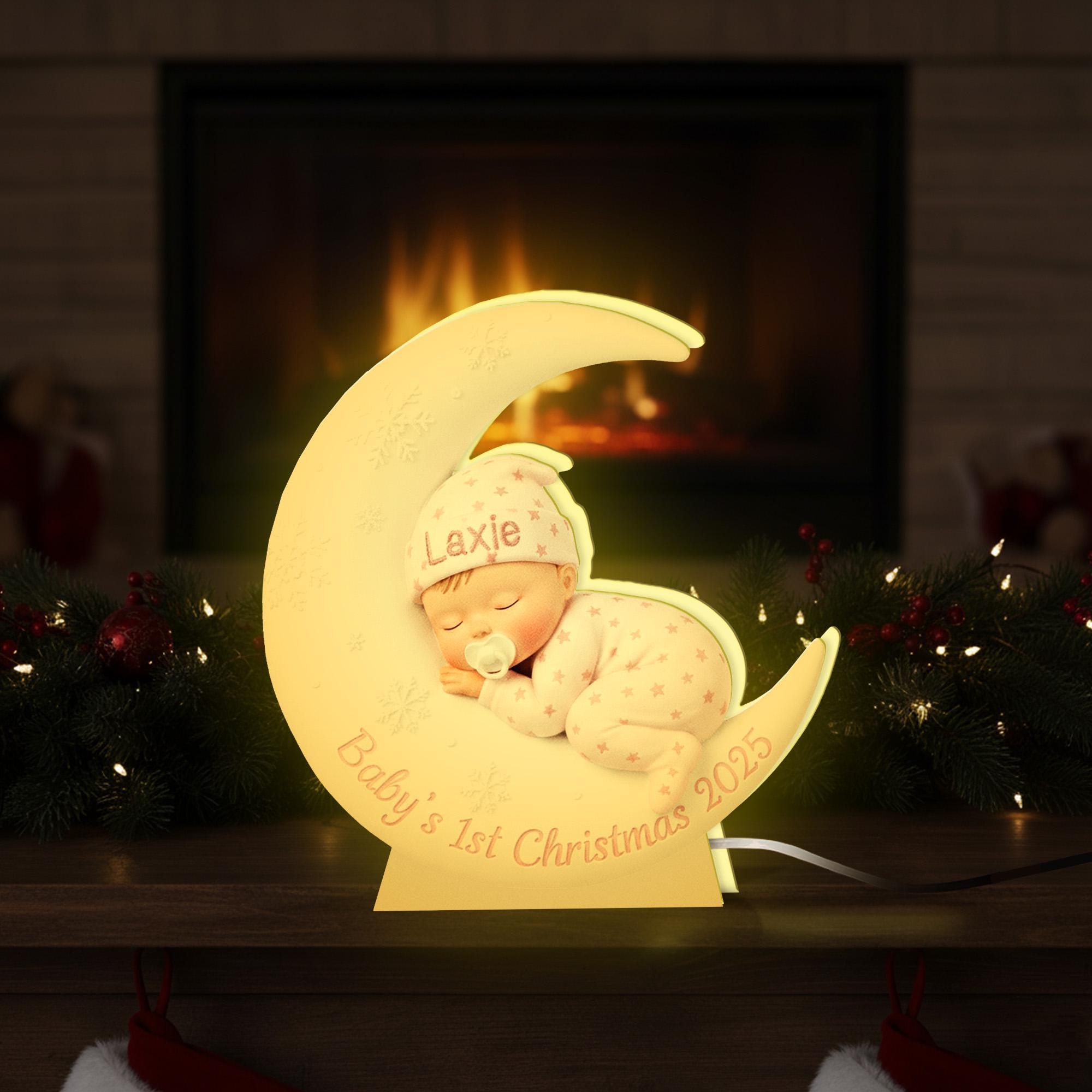 Personalized Baby Moon Night Light – Baby 1st Christmas Keepsake for Newborn image 5