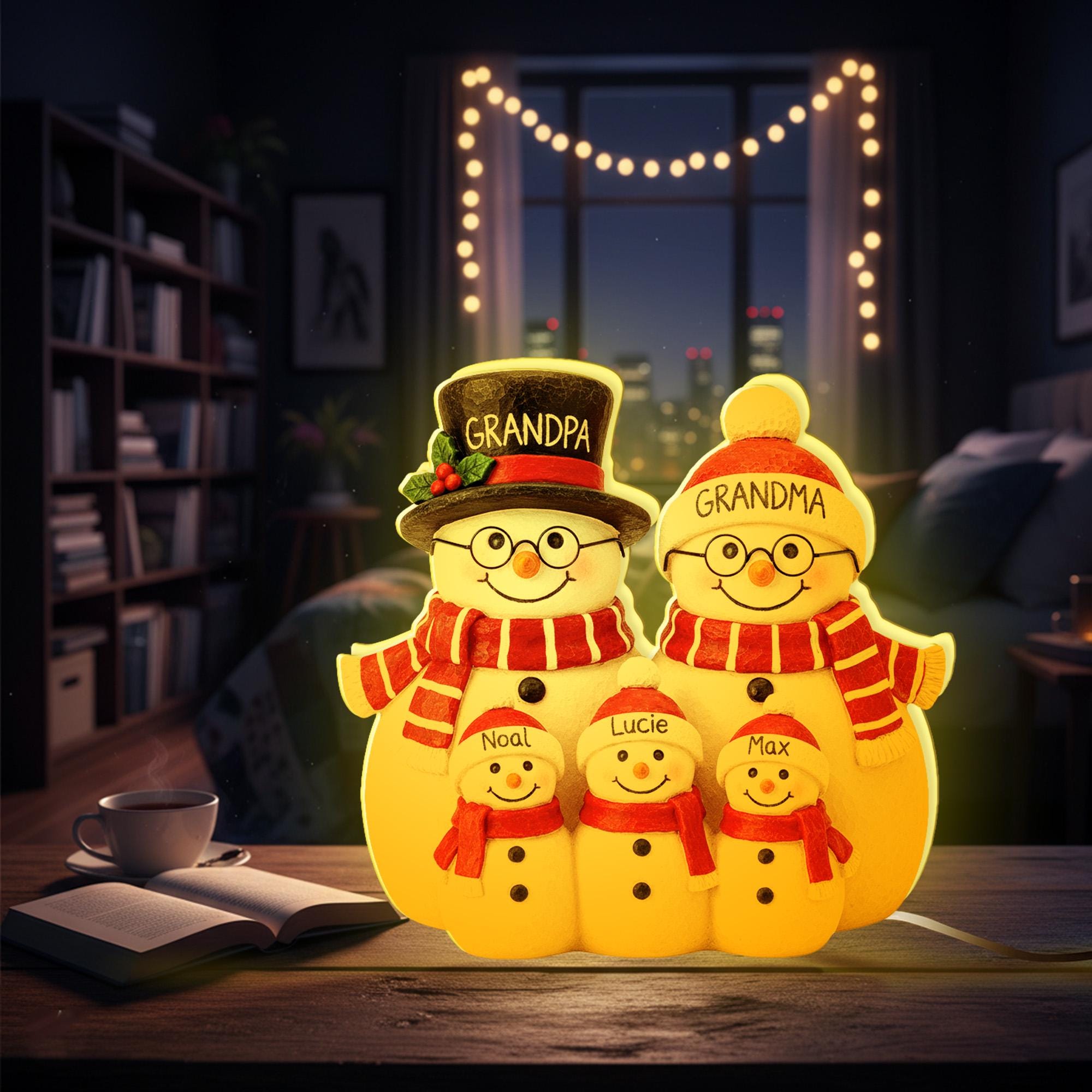 Custom Family Snowman Night Light – Christmas Gift for Grandma & Grandpa image 2