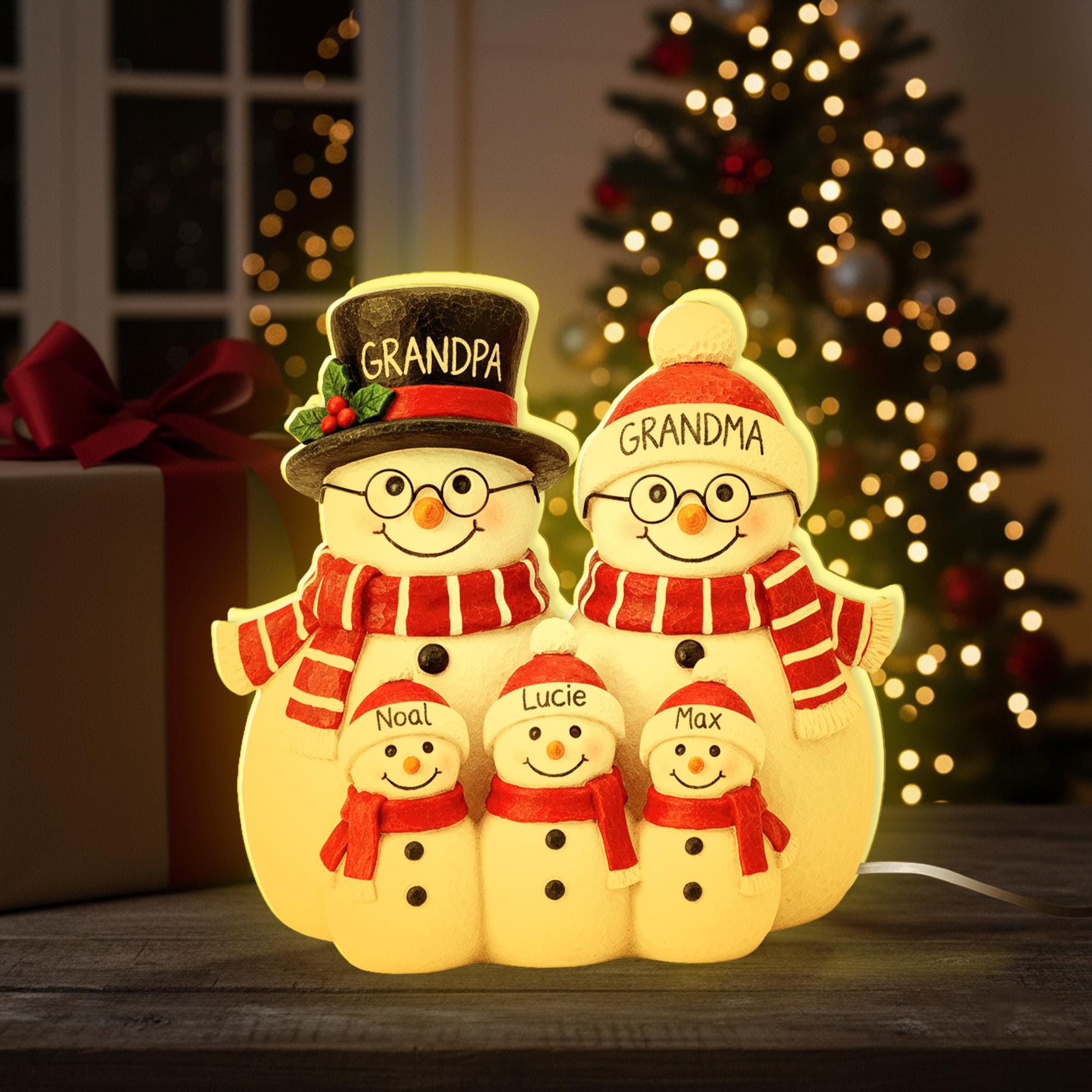 Custom Family Snowman Night Light – Christmas Gift for Grandma & Grandpa image 4