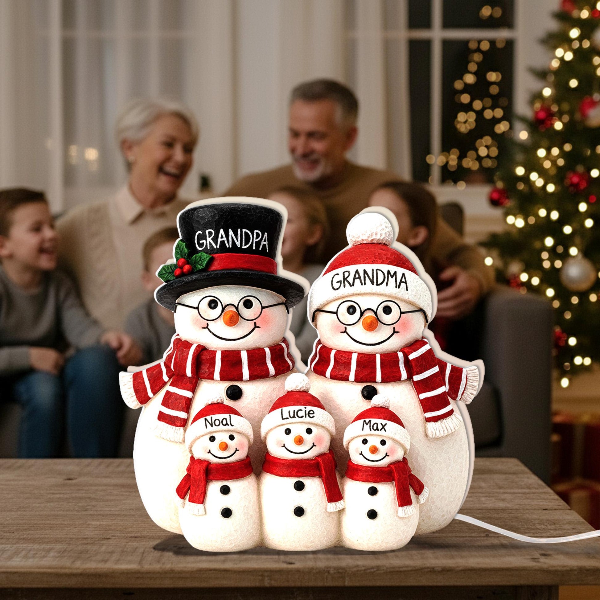 Custom Family Snowman Night Light – Christmas Gift for Grandma & Grandpa image 3