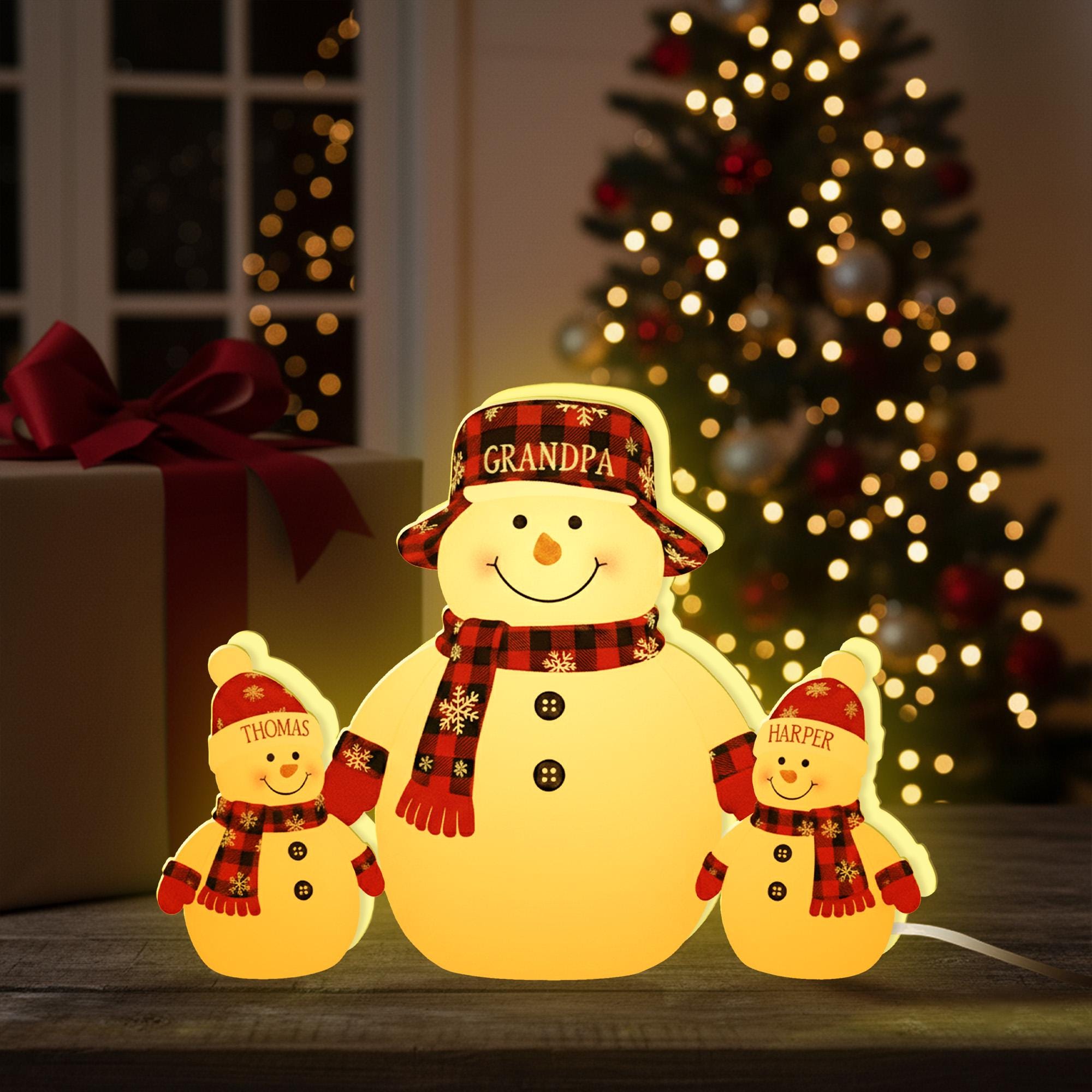 Custom Family Snowman Night Light – Christmas Gift for Grandpa and Grandkids image 3