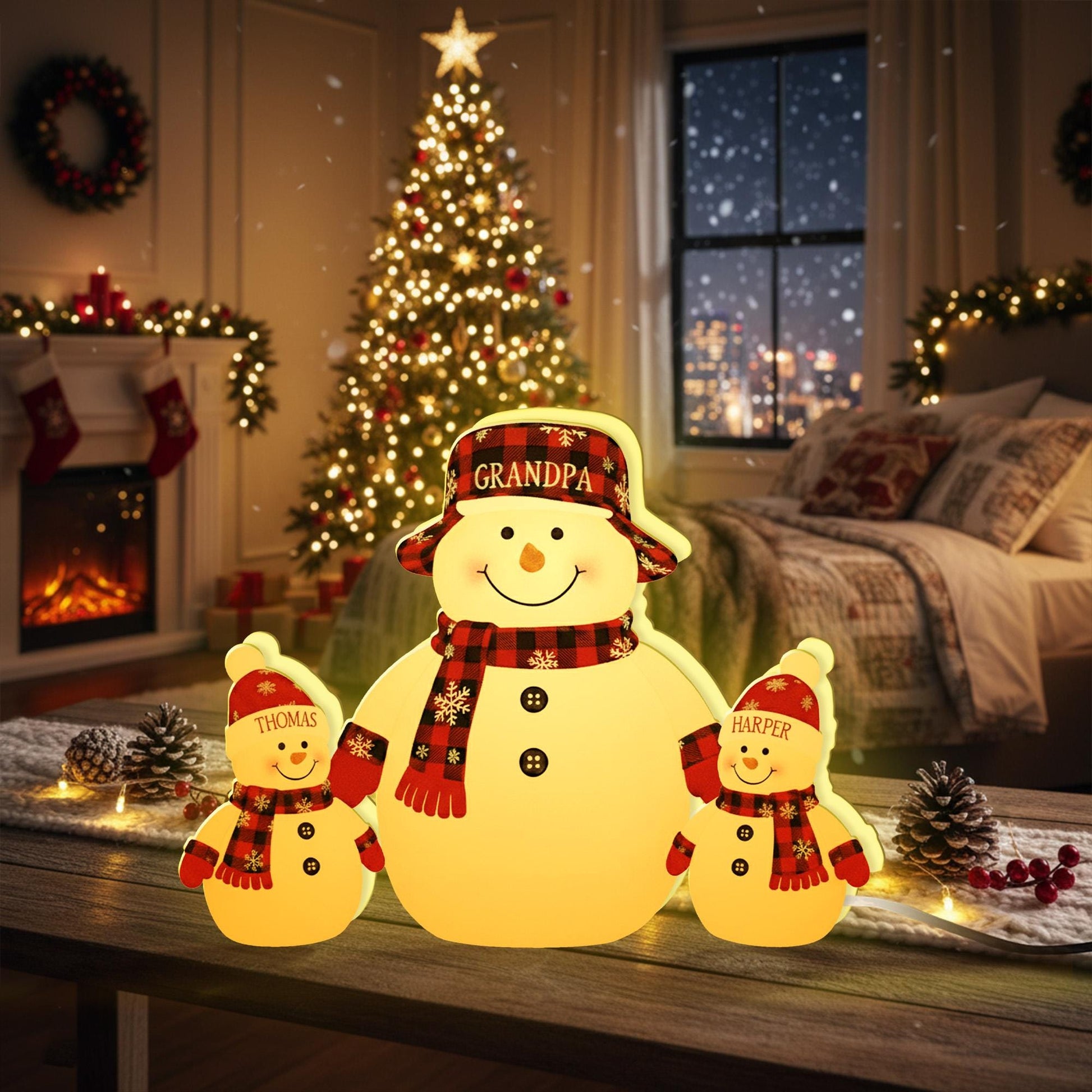 Custom Family Snowman Night Light – Christmas Gift for Grandpa and Grandkids image 1