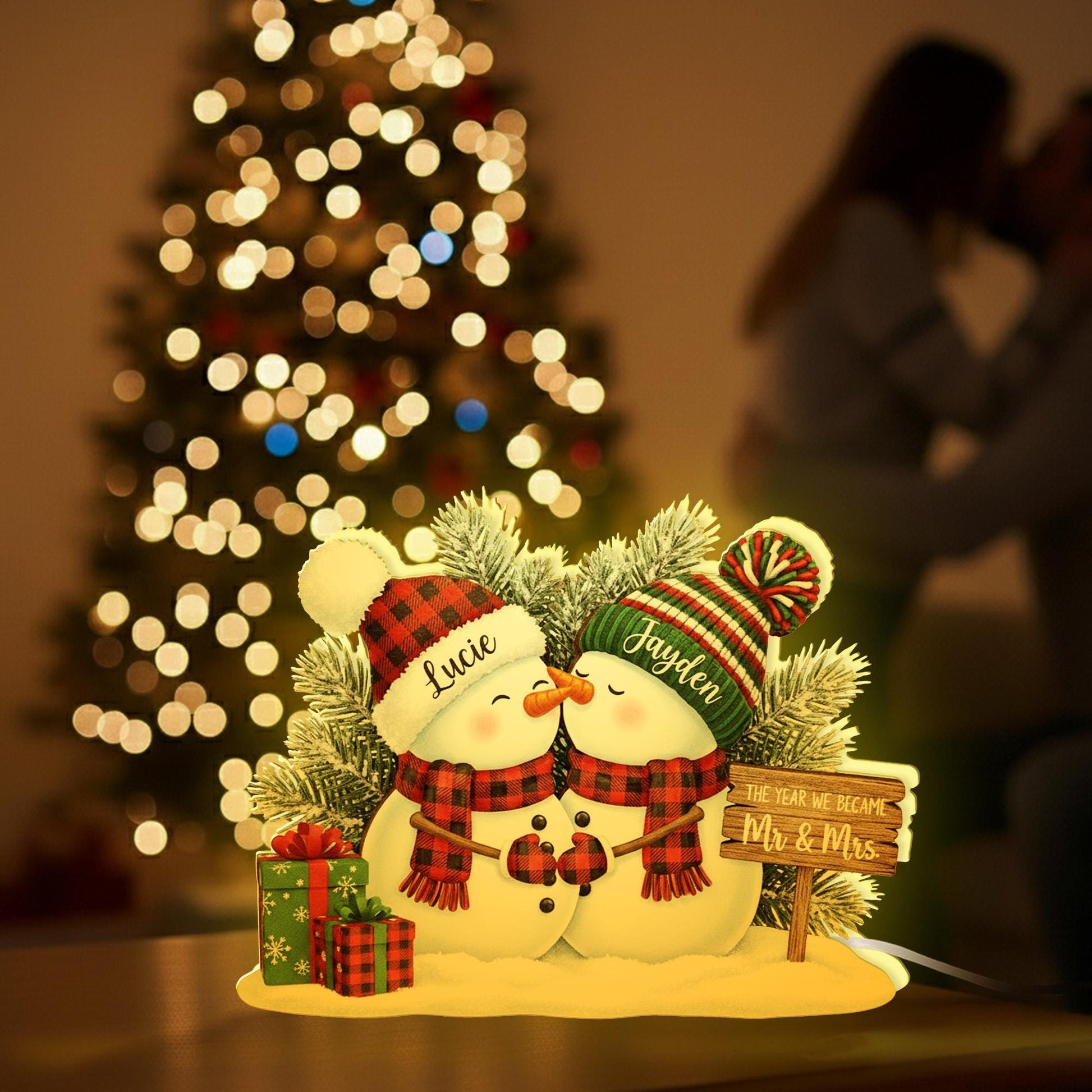 Custom Couple Snowman Night Light – Christmas Gift for Newlyweds or Couples image 1