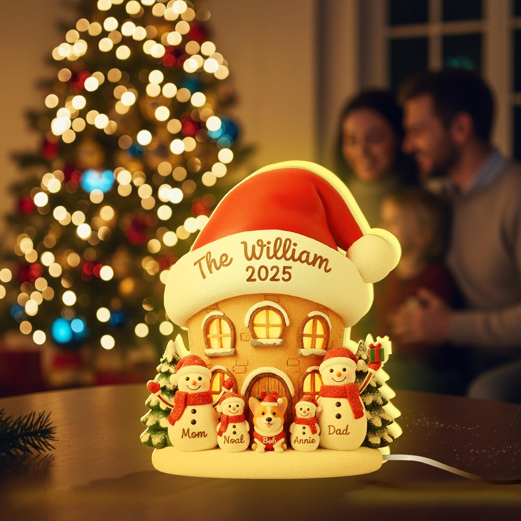 Custom Family Christmas Night Light – Personalized Snowman House Gift for Families image 1