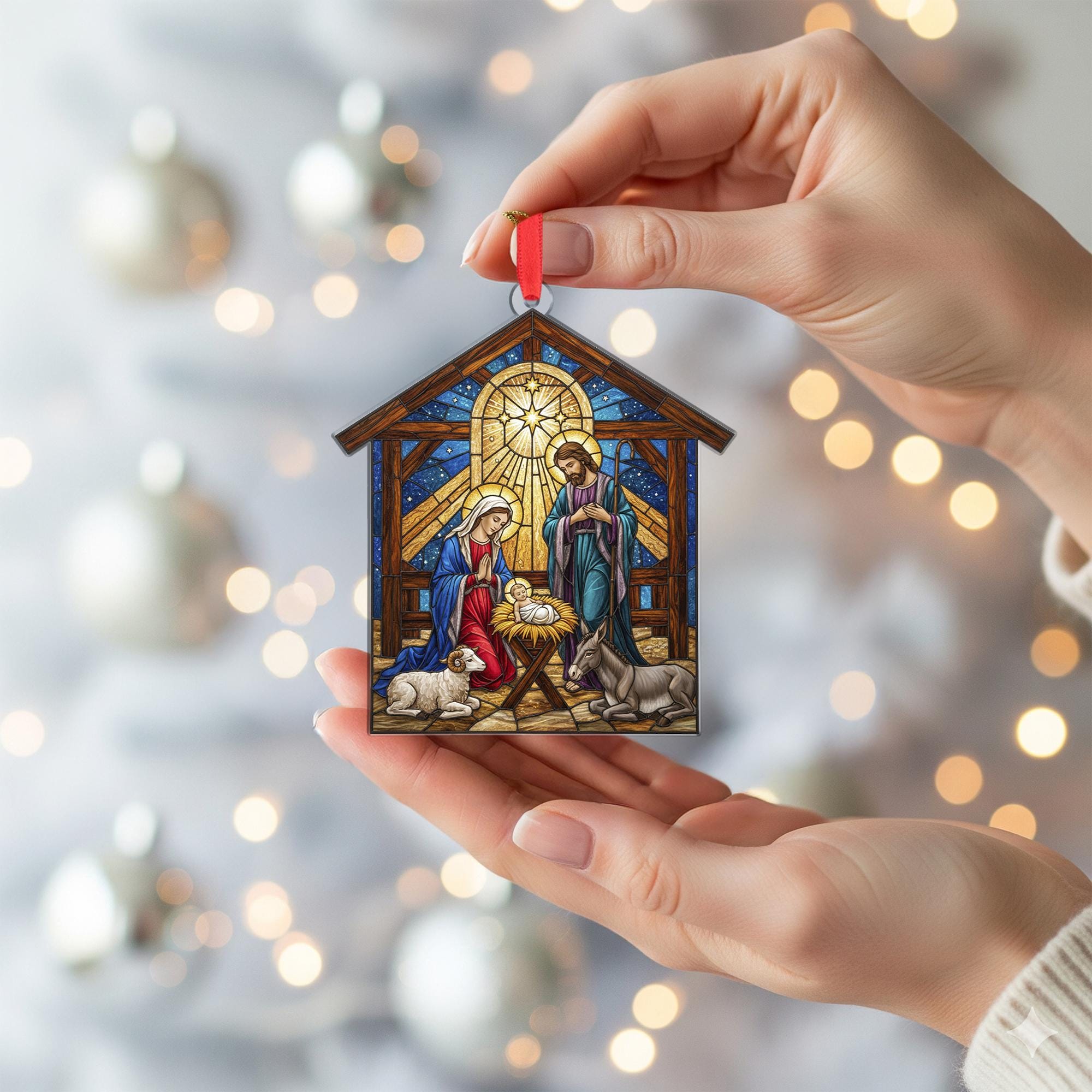 Nativity Scene Christmas Ornament: Holy Family Manger Decoration image 3