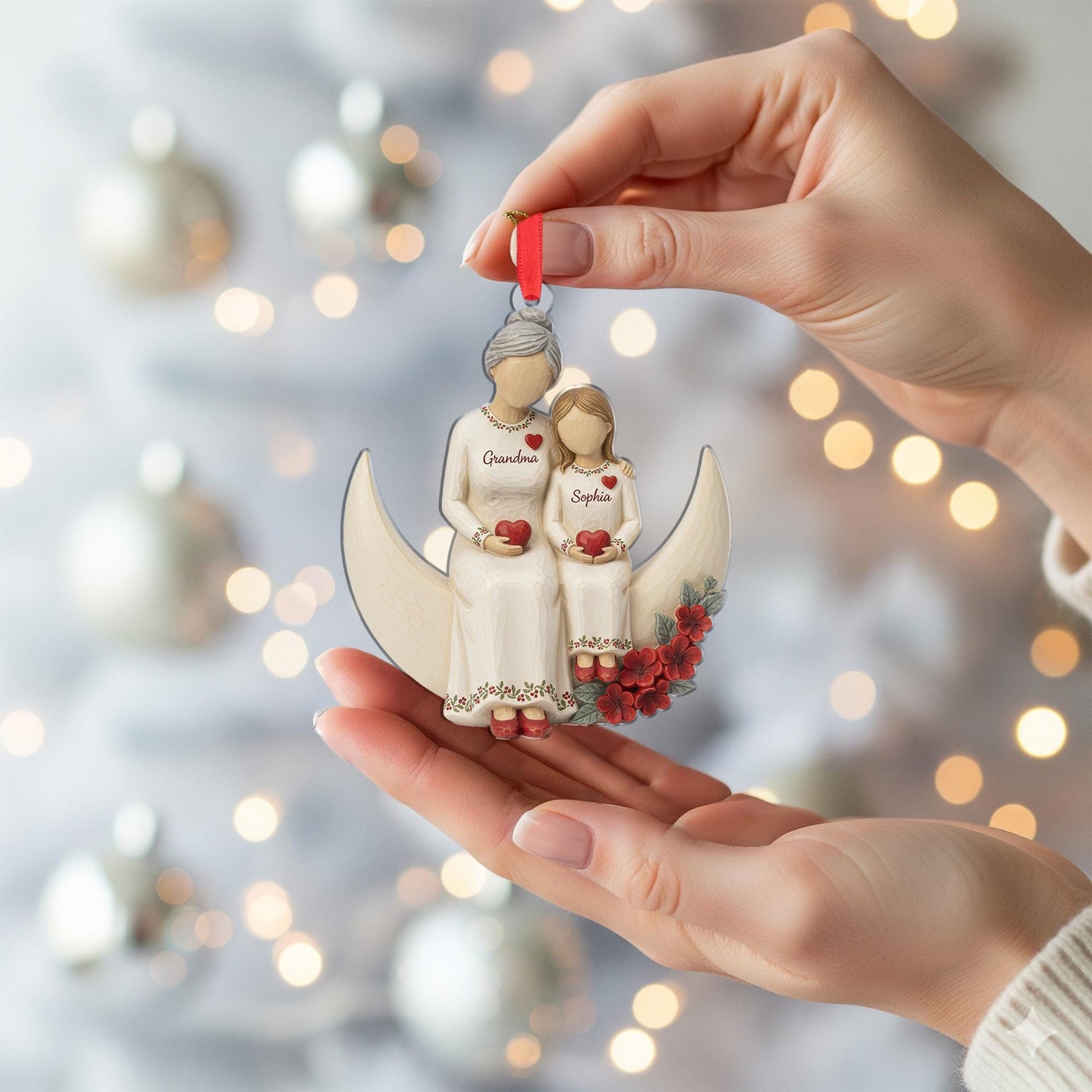 Grandma & Grandchild Christmas Ornament: Personalized Moon Tree Hanging Decoration image 2