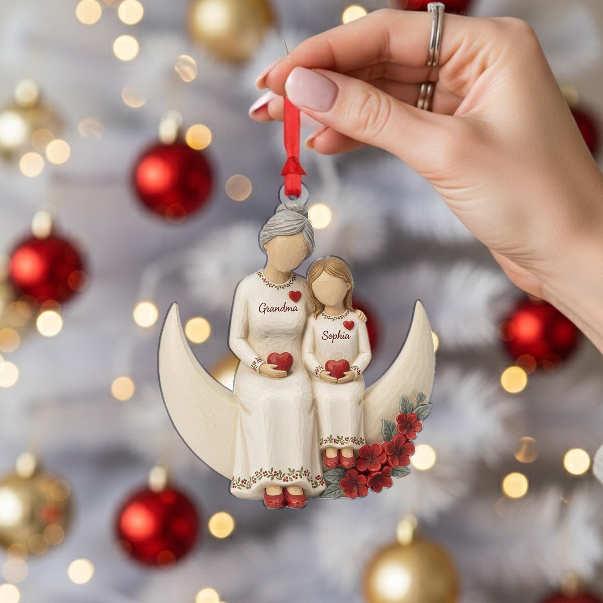 Grandma & Grandchild Christmas Ornament: Personalized Moon Tree Hanging Decoration image 6