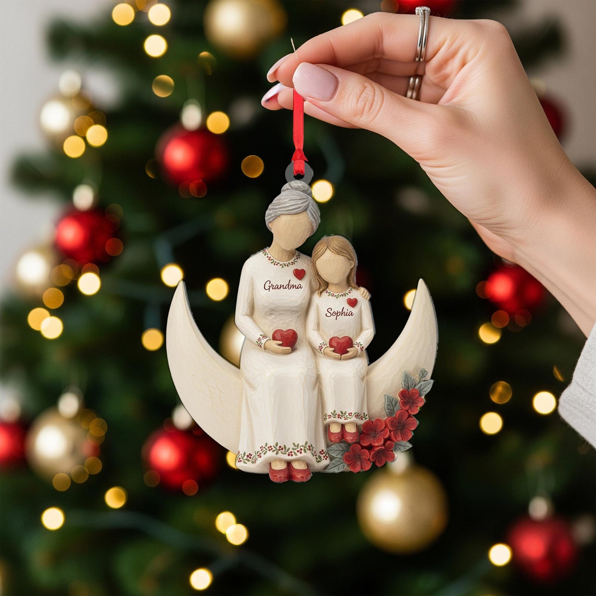 Grandma & Grandchild Christmas Ornament: Personalized Moon Tree Hanging Decoration image 5