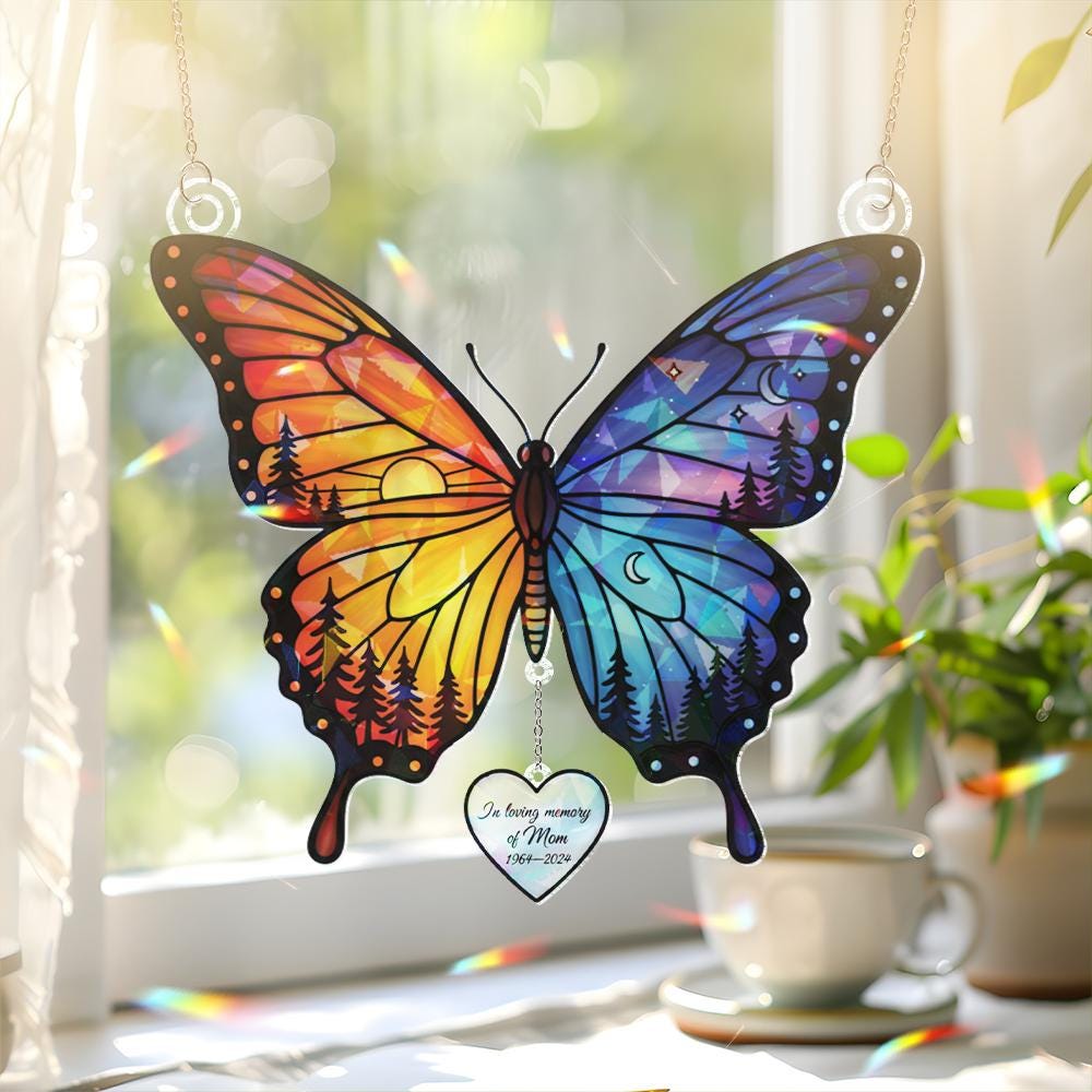 Butterfly Memorial Window Hanging – In Loving Memory Sun Catcher Sympathy Gift image 1