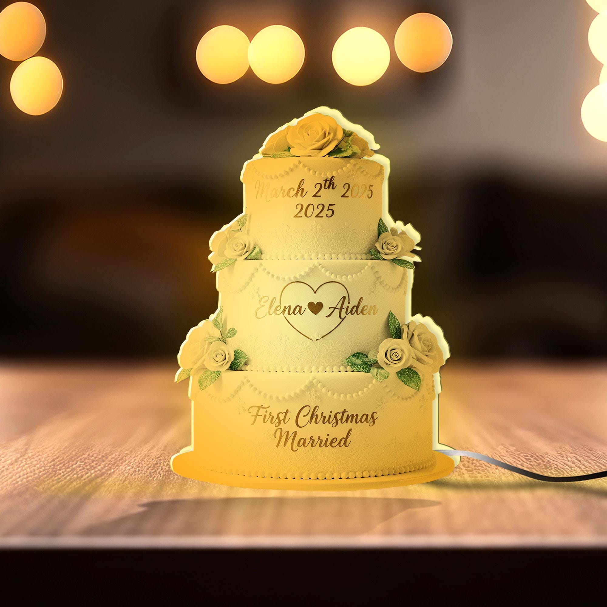 Personalized Wedding Cake Light Box: First Christmas Married 2025, Custom Couple Name & Date image 6