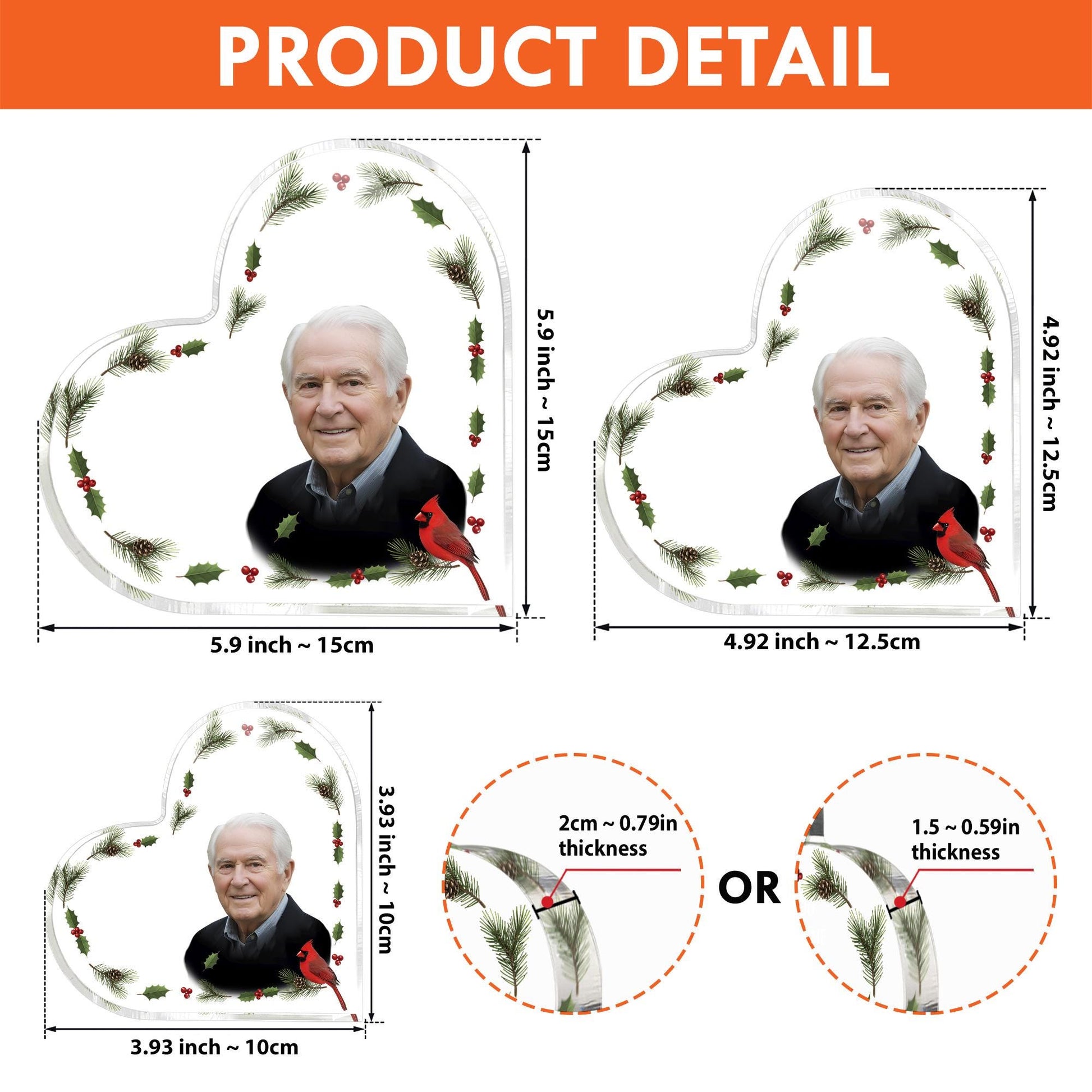 Personalized Acrylic Plaque: Memorial Heart Design, Cardinal and Pine Accents image 5