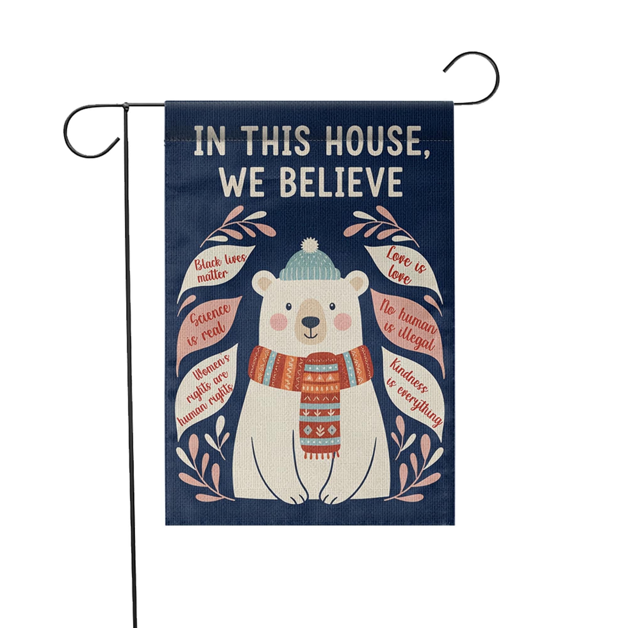 Winter Polar Bear Garden Flag - Inclusive House Rules, Outdoor Yard Decor Sign image 2