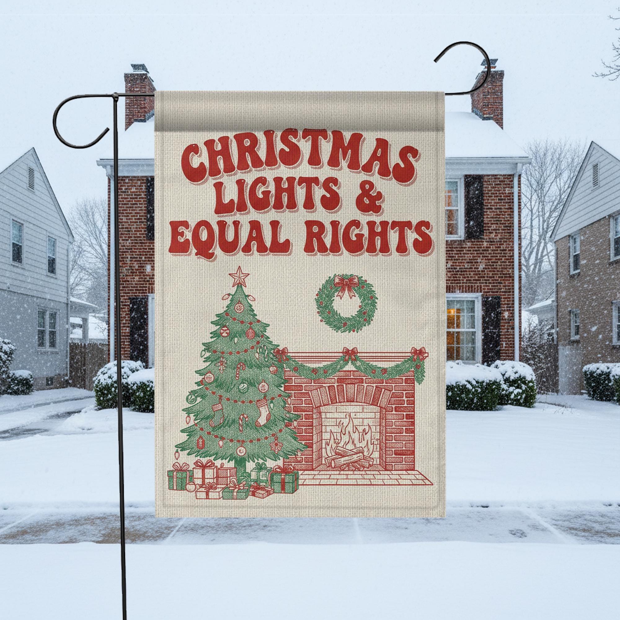 Christmas Lights Garden Flag - Equal Rights Holiday Decor, Festive Yard Sign image 1