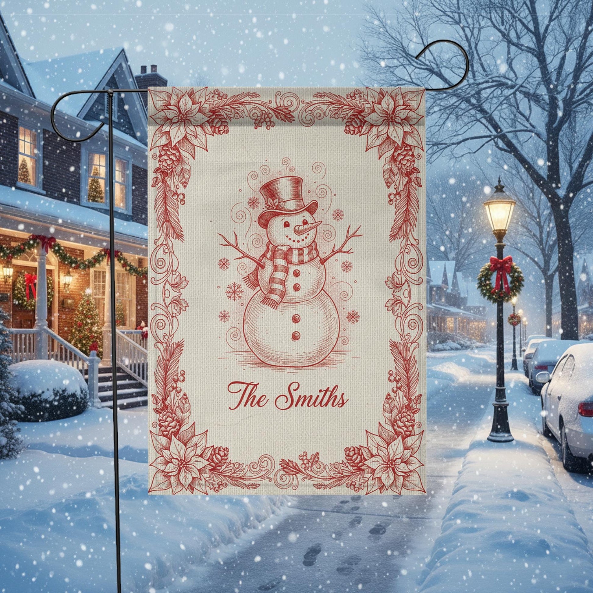 Personalized Snowman Garden Flag - Winter Holiday Decor, Custom Family Yard Sign image 4