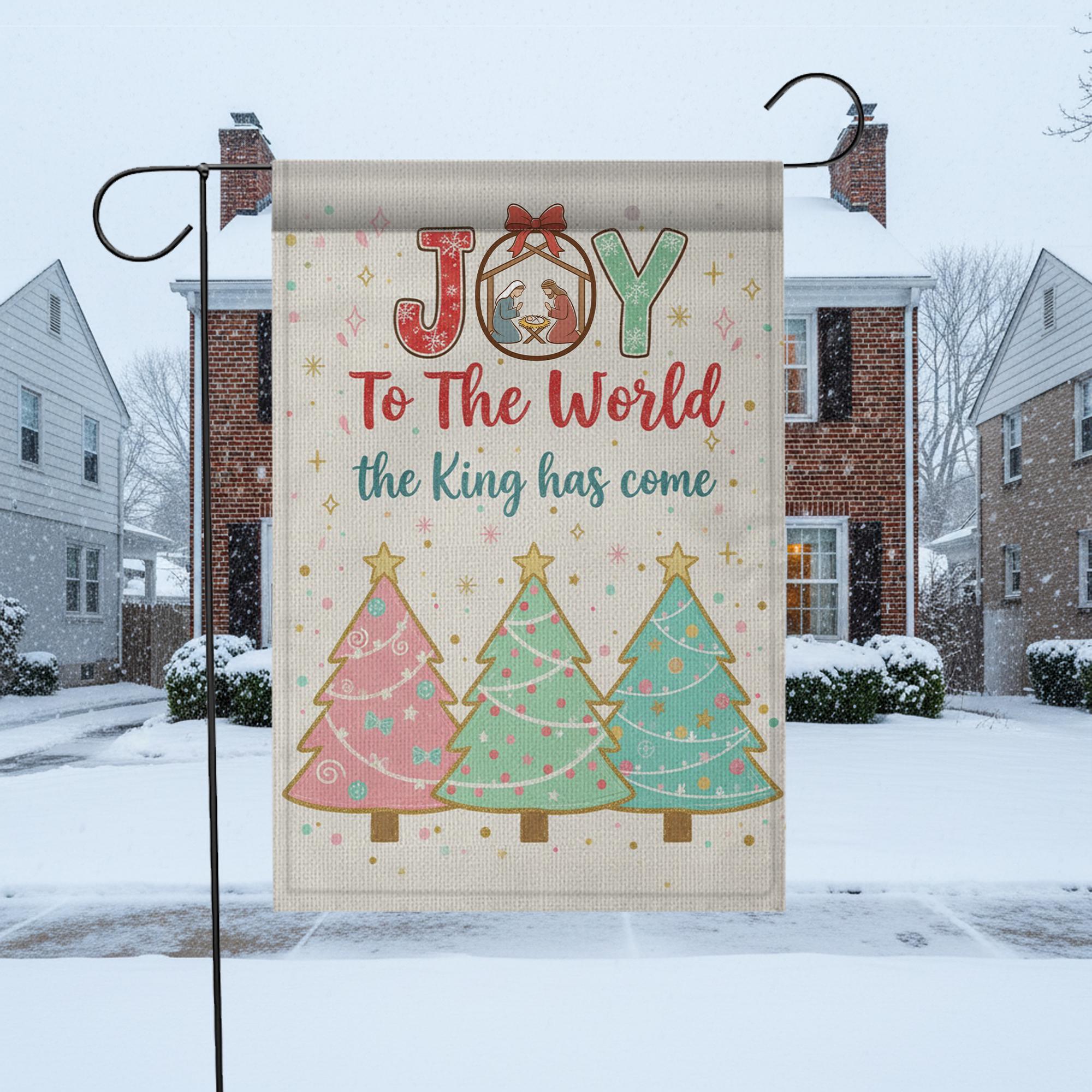 JOY to the World Garden Flag – Nativity Christmas Yard Decor with Trees & Snowman image 6