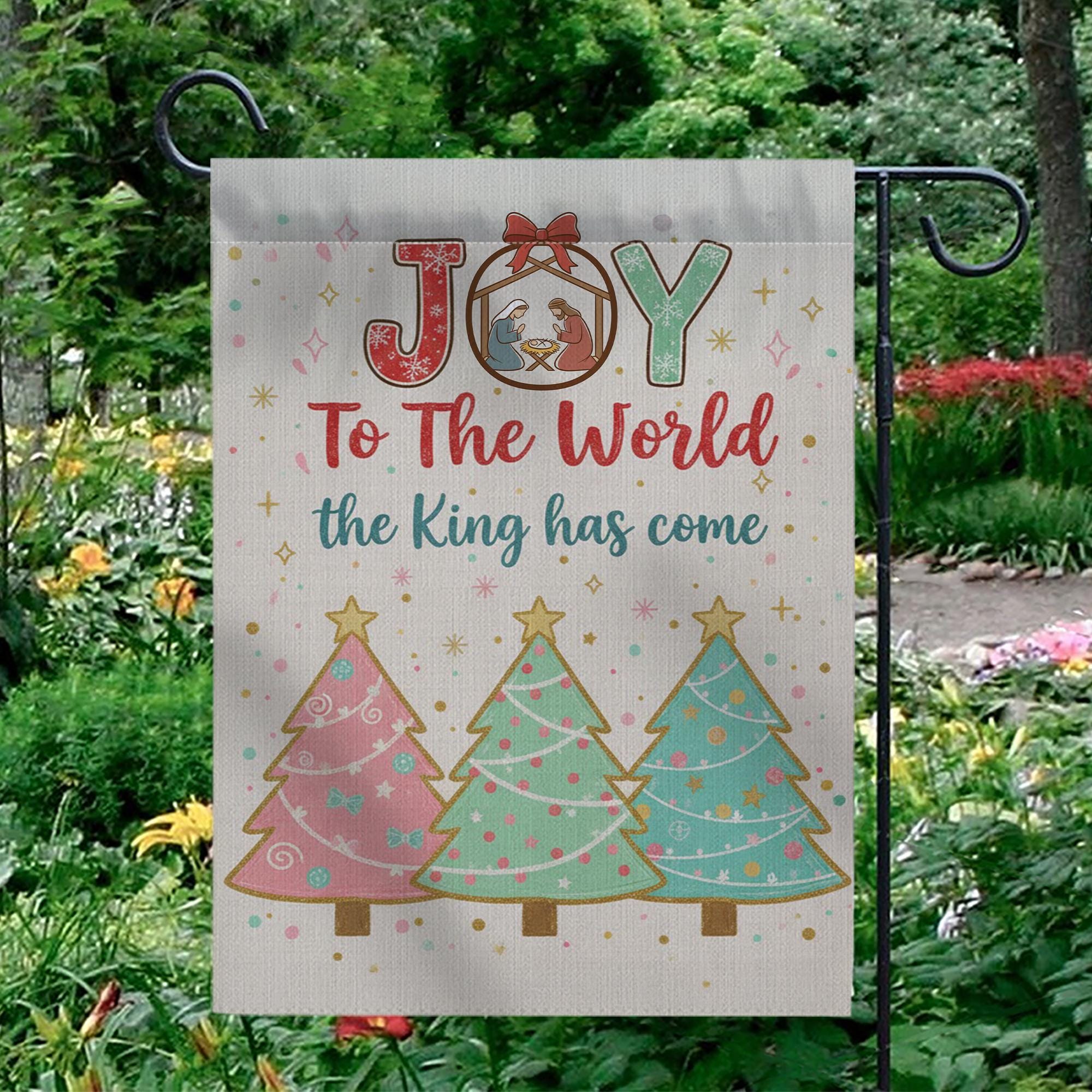 JOY to the World Garden Flag – Nativity Christmas Yard Decor with Trees & Snowman image 8