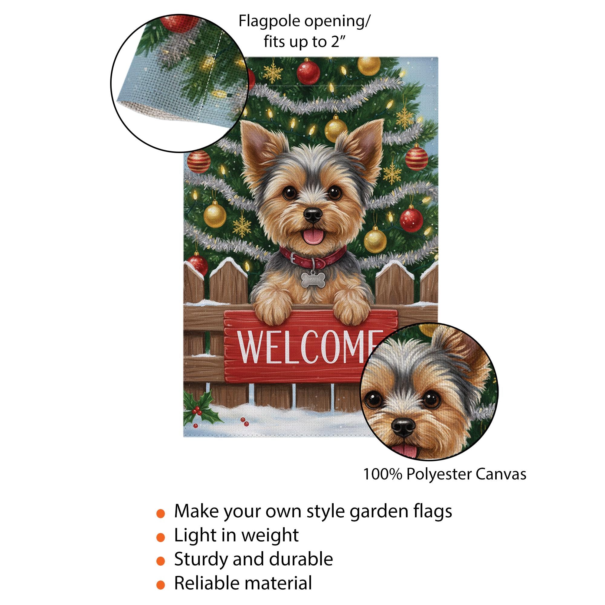 Yorkie Christmas Garden Flag – Festive Dog Welcome Yard Decor with Tree & Snow image 2