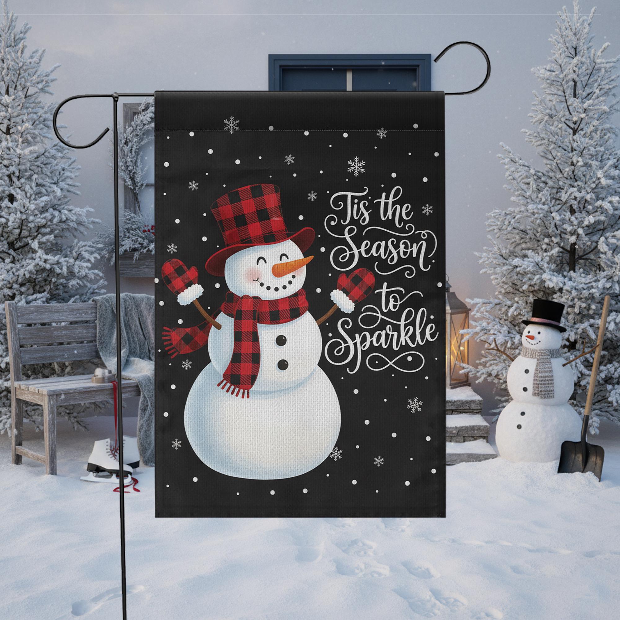 Buffalo Plaid Snowman Garden Flag – ‘Tis the Season to Sparkle, Winter Outdoor Decor image 2
