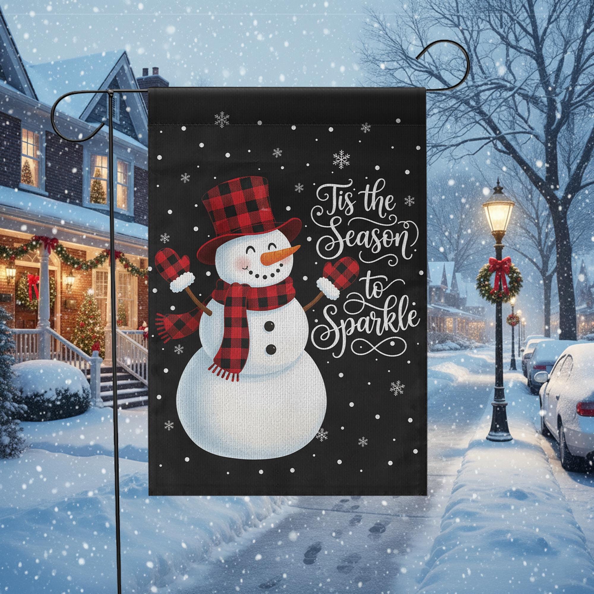 Buffalo Plaid Snowman Garden Flag – ‘Tis the Season to Sparkle, Winter Outdoor Decor image 1