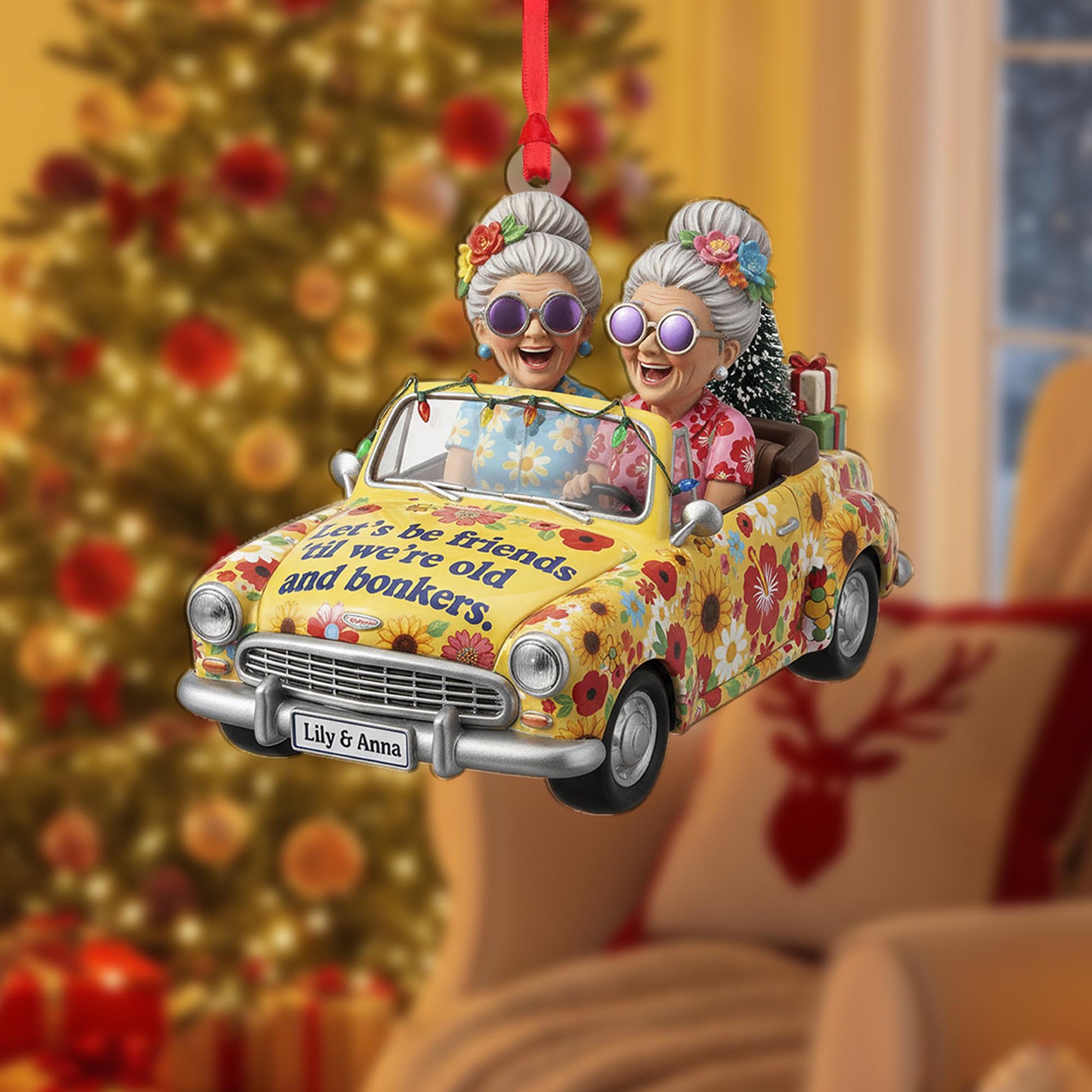 Personalized Friend Ornament – “Let’s Be Friends ’Til We’re Old & Bonkers” image 3