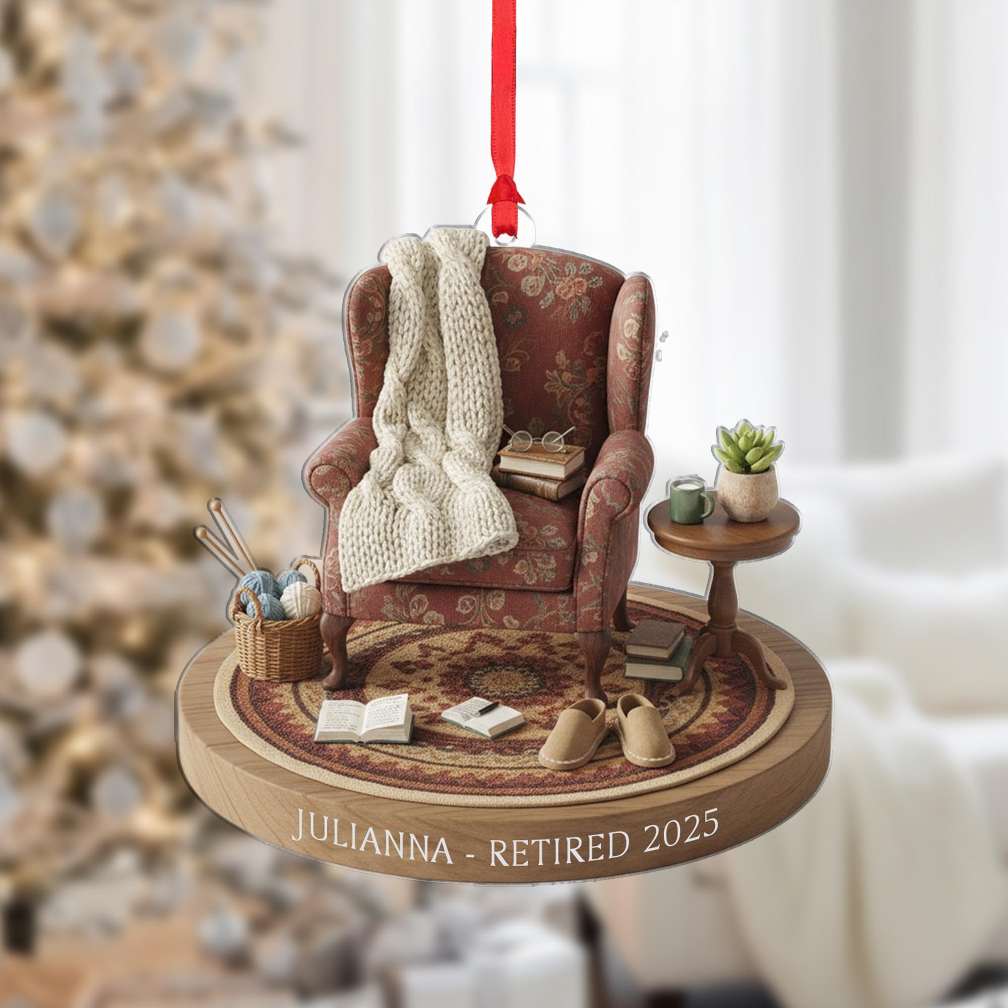 Personalized Retirement Ornament – Display Chair Scene with Name & Year image 2