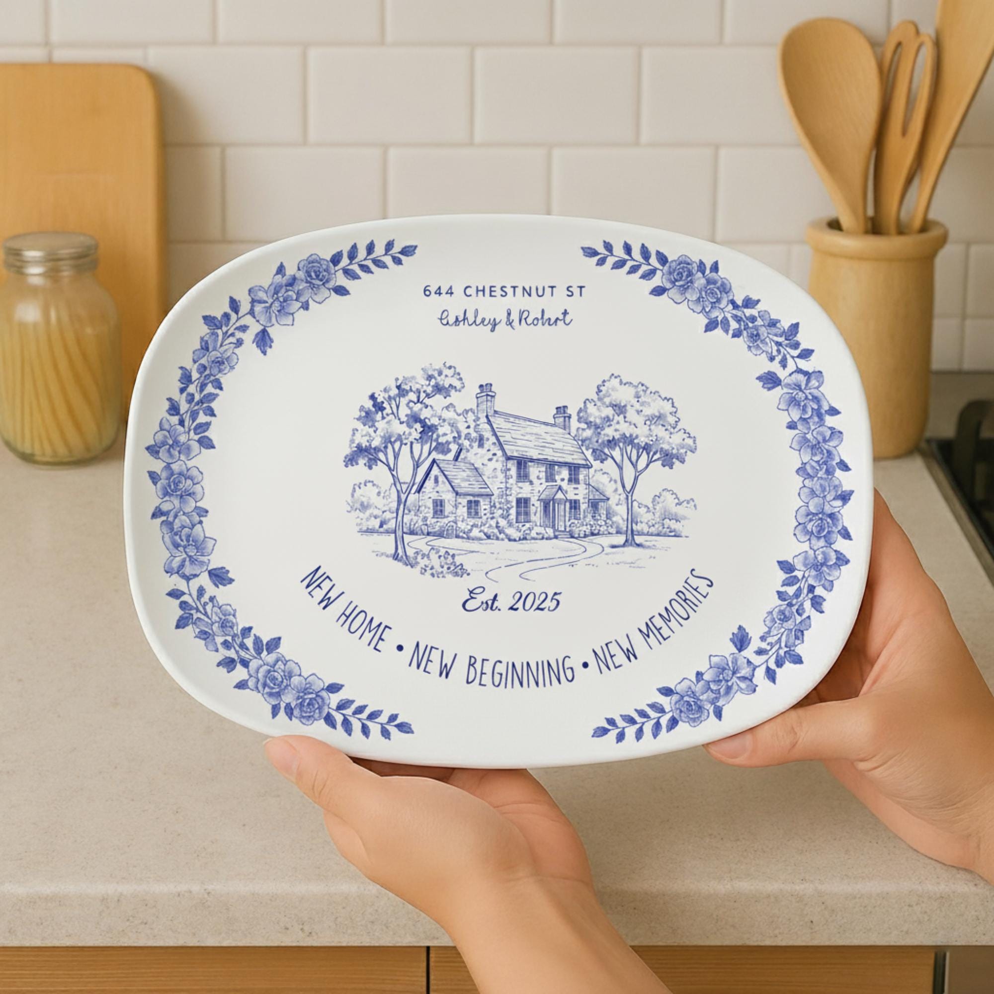 Custom New Home Photo Platter: Personalized Chinoiserie Decor Plate image 2