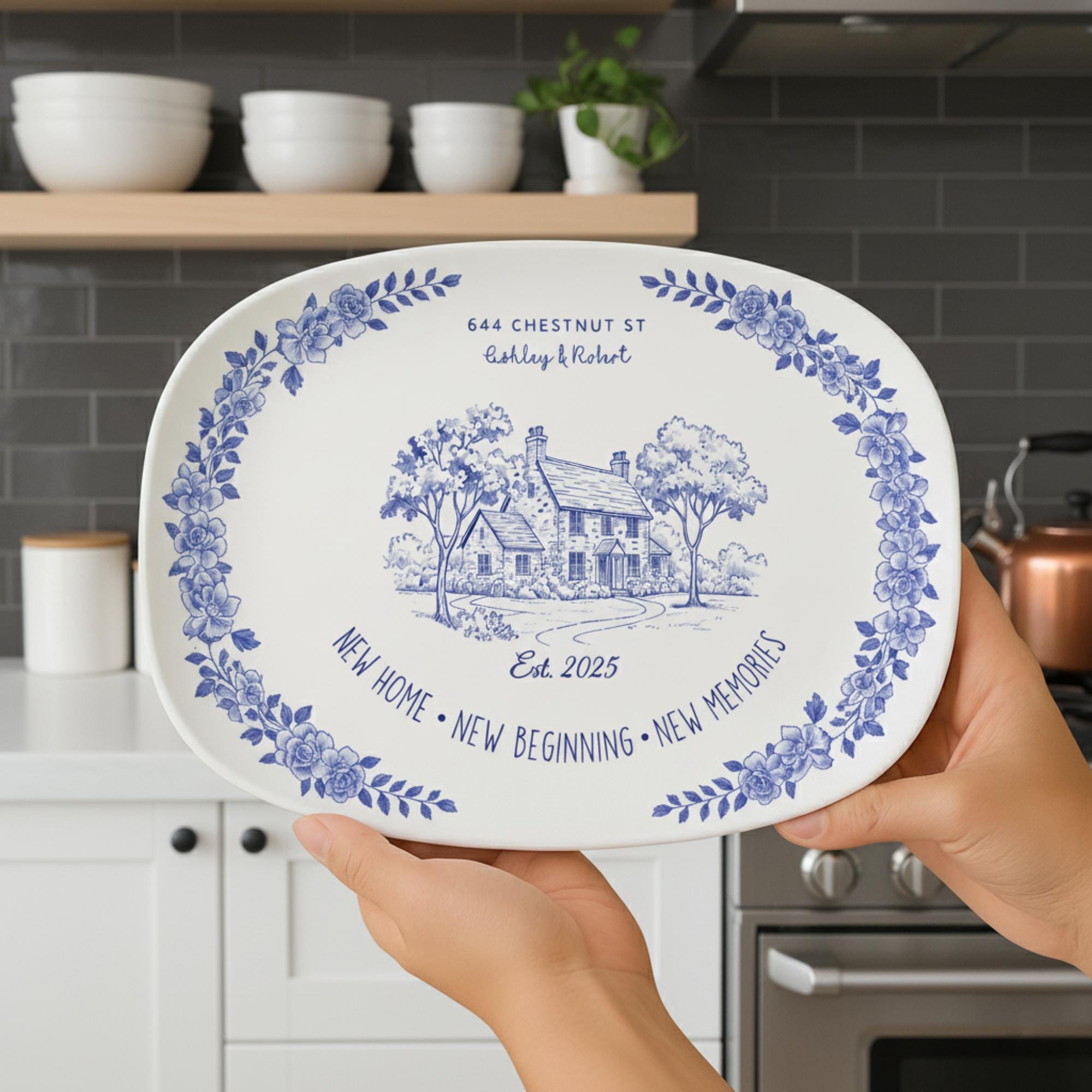 Custom New Home Photo Platter: Personalized Chinoiserie Decor Plate image 1