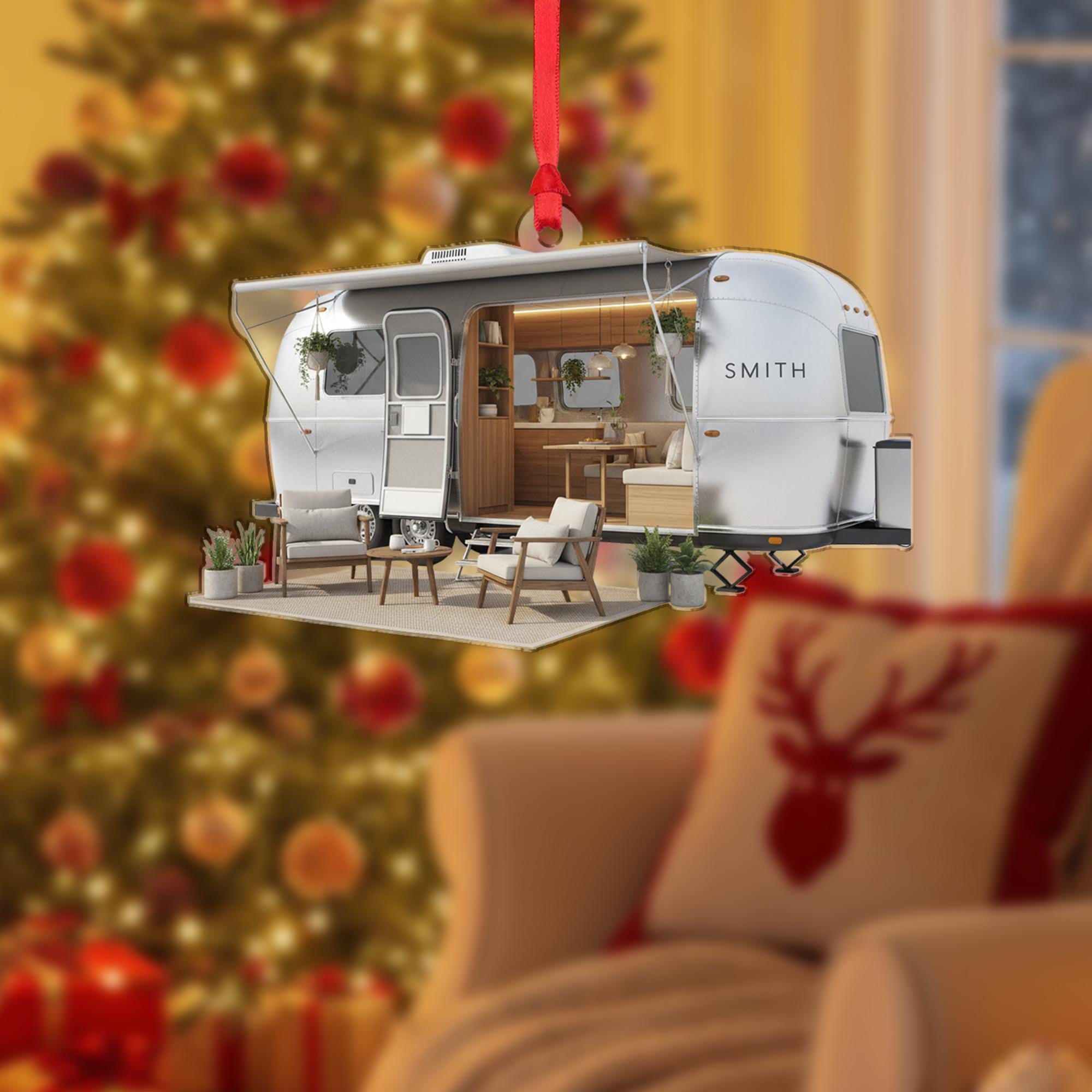 Silver Trailer Ornament – Personalized Camper Christmas Tree Gift image 2