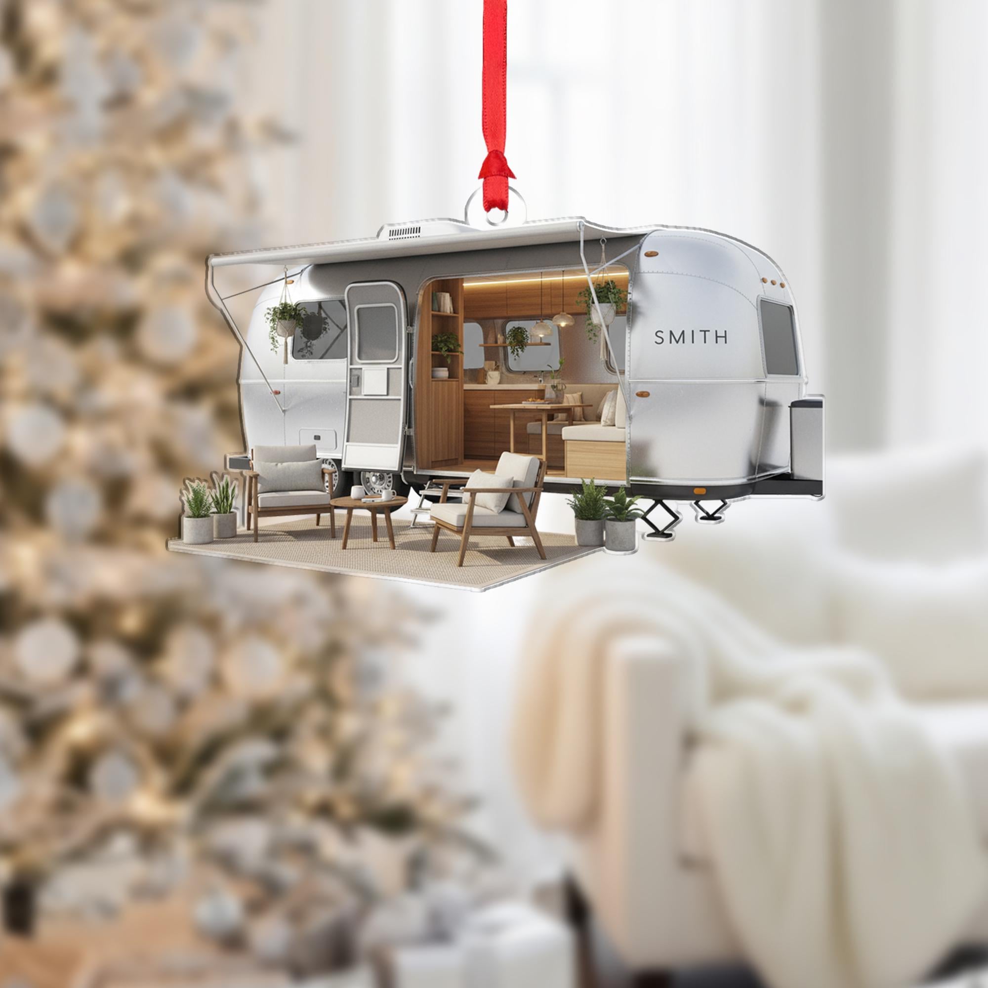 Silver Trailer Ornament – Personalized Camper Christmas Tree Gift image 1