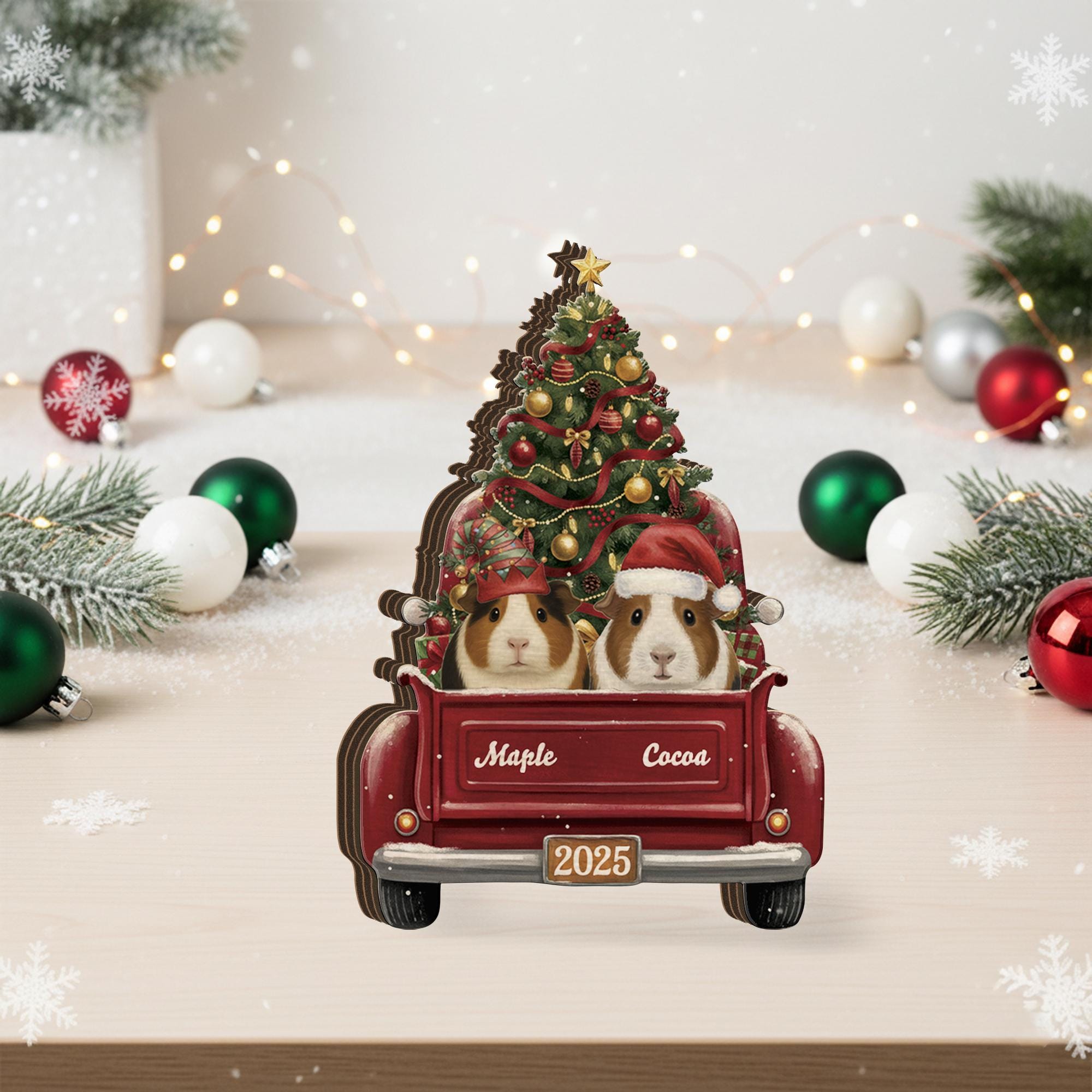 Custom Guinea Pig Christmas Wooden Name Blocks - Christmas Home decor image 6