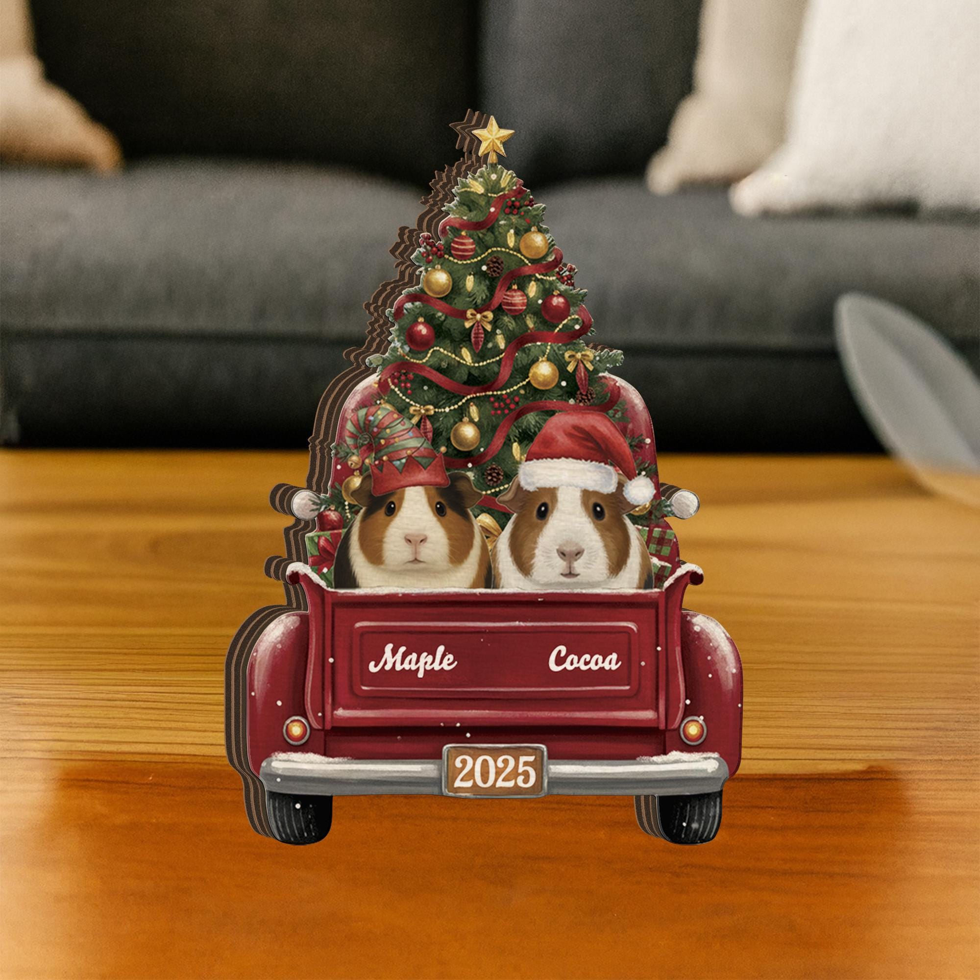 Custom Guinea Pig Christmas Wooden Name Blocks - Christmas Home decor image 1