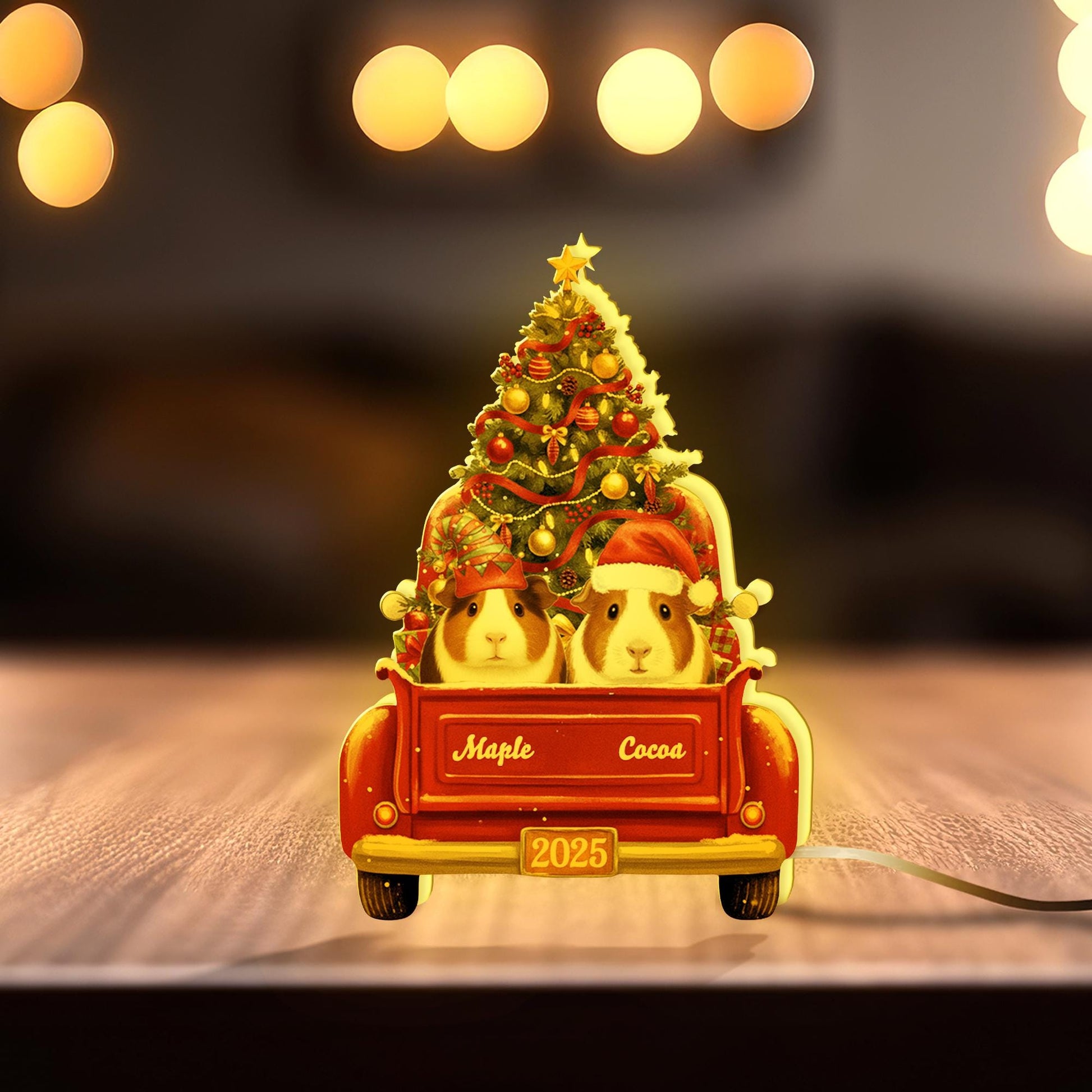 Custom Guinea Pig Christmas Night Light Box: Holiday LED Table Lamp image 1