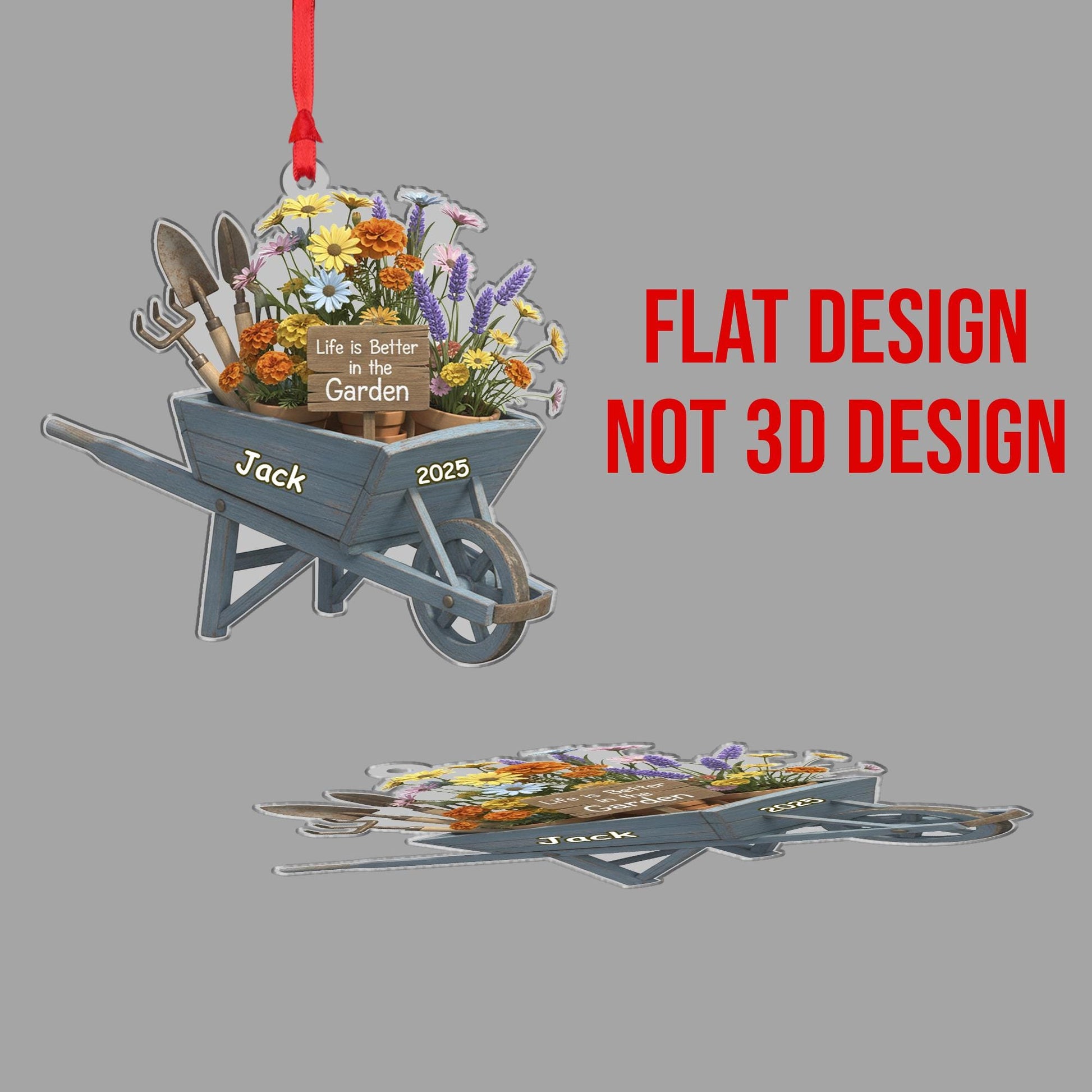 Personalized Garden Wheelbarrow Ornament – Custom Flower Cart Tree Decoration Keepsake image 6