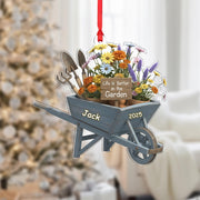 Personalized Garden Wheelbarrow Ornament – Custom Flower Cart Tree Decoration Keepsake image 1